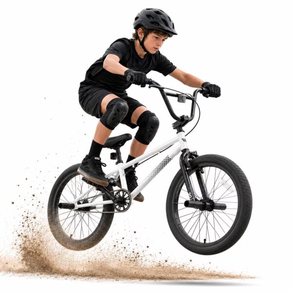 Korimefa 18 inch BMX Bikes, Kids Bicycles for Boys Ages 5-9, Child, Tween & Teen, Dual Aluminum Alloy U-Brake, Hand Brake Levers & Front and Rear Pegs, White