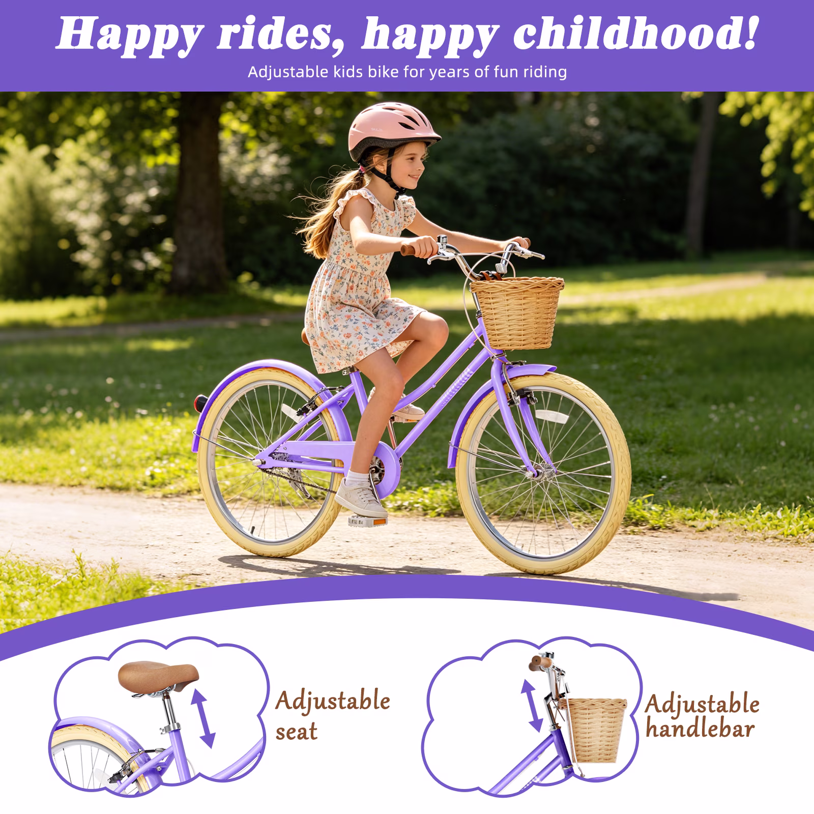 KORIMEFA 20 inch Girls Bike for Toddlers 8-12 Years Old Kids Children Bicycles with Handbrake & Kickstand, Purple - Image 5