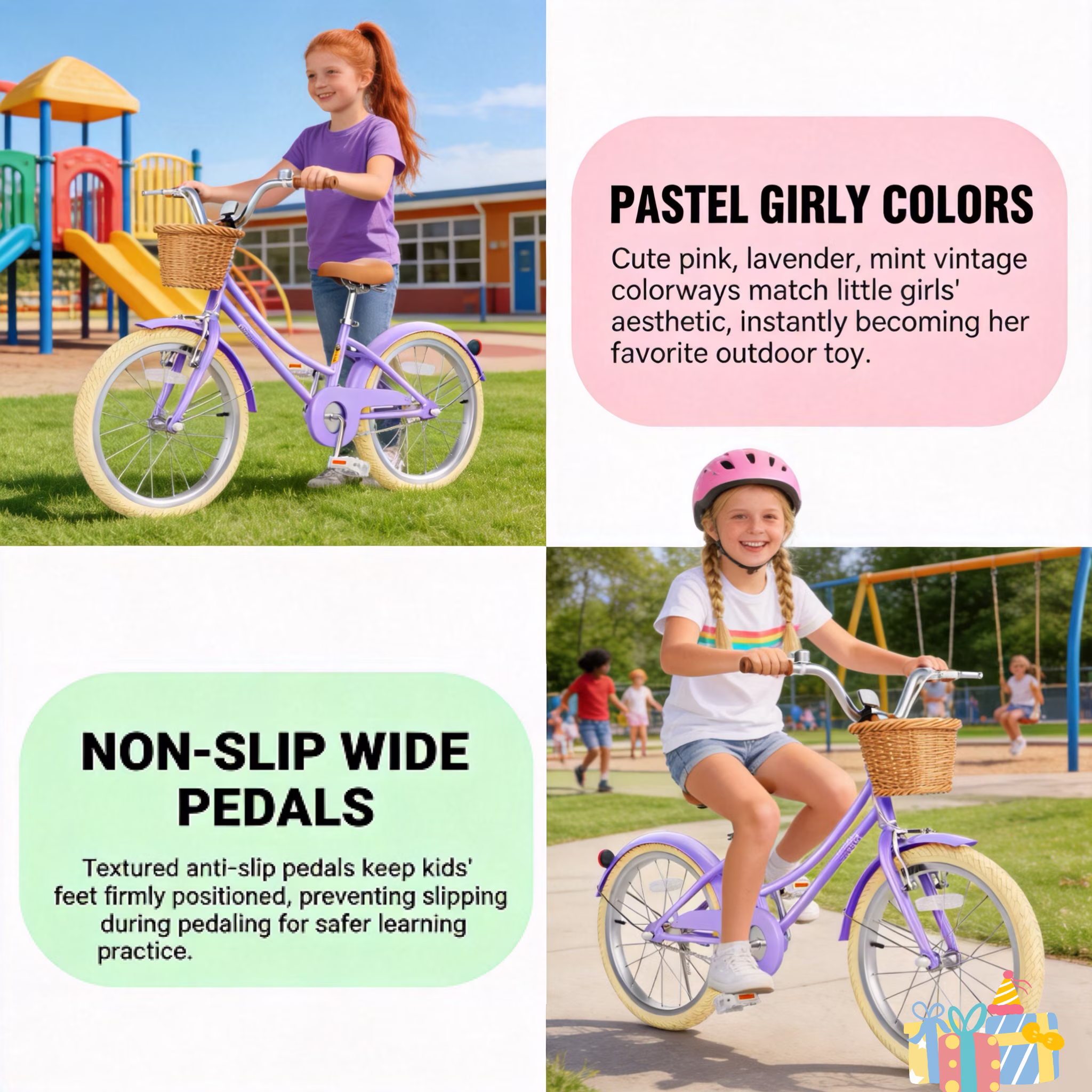 KORIMEFA 20 inch Girls Bike for Toddlers 8-12 Years Old Kids Children Bicycles with Handbrake & Kickstand, Purple - Image 3