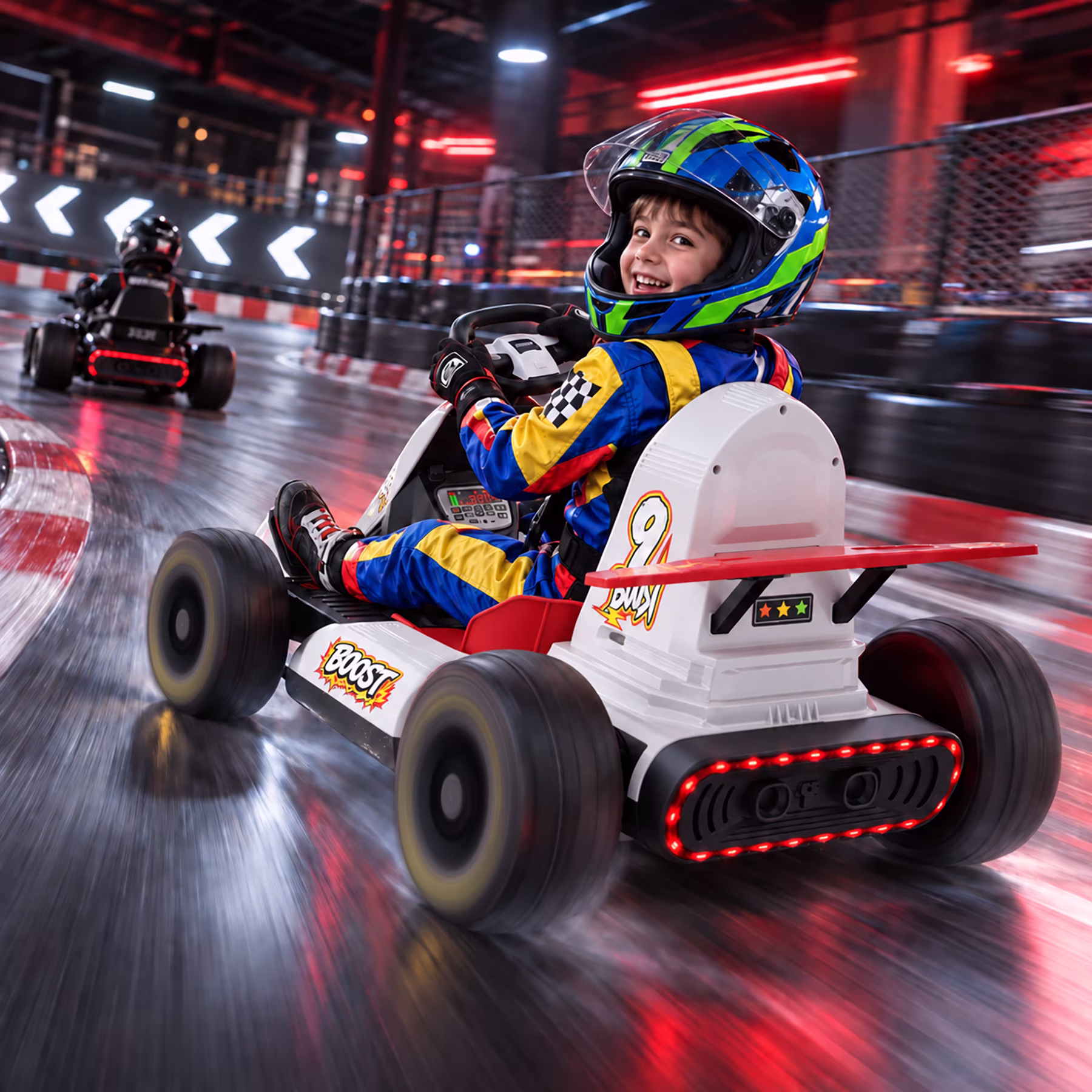 KORIMEFA Electric Go Kart for 3+ Years Old Boys Girls Outdoor Ride on Toy 12V Go Kart with Adjustable speed mode, Bluetooth, USB port, LED Lights&110 lbs Max Load, White - Image 5