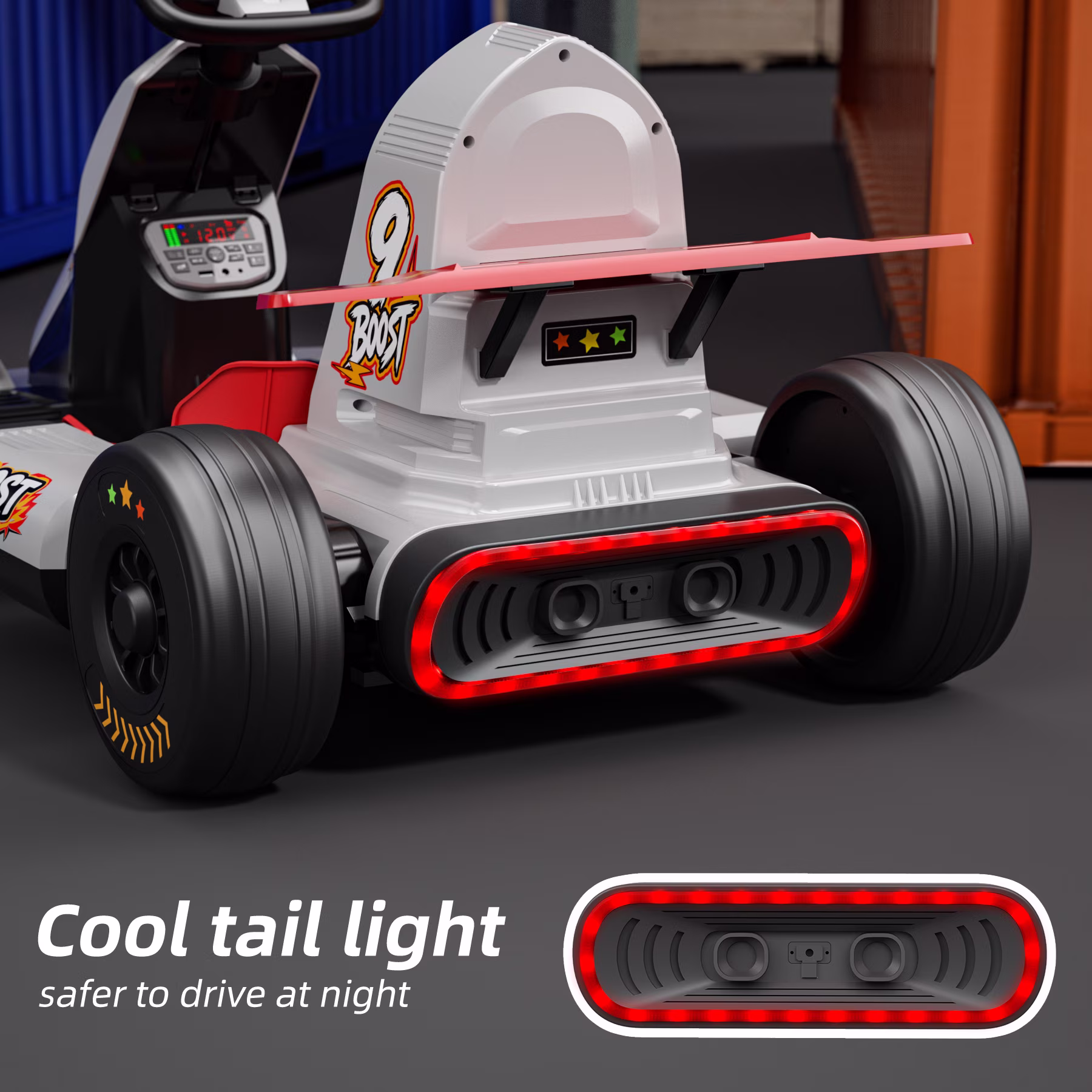 KORIMEFA Electric Go Kart for 3+ Years Old Boys Girls Outdoor Ride on Toy 12V Go Kart with Adjustable speed mode, Bluetooth, USB port, LED Lights&110 lbs Max Load, White - Image 3