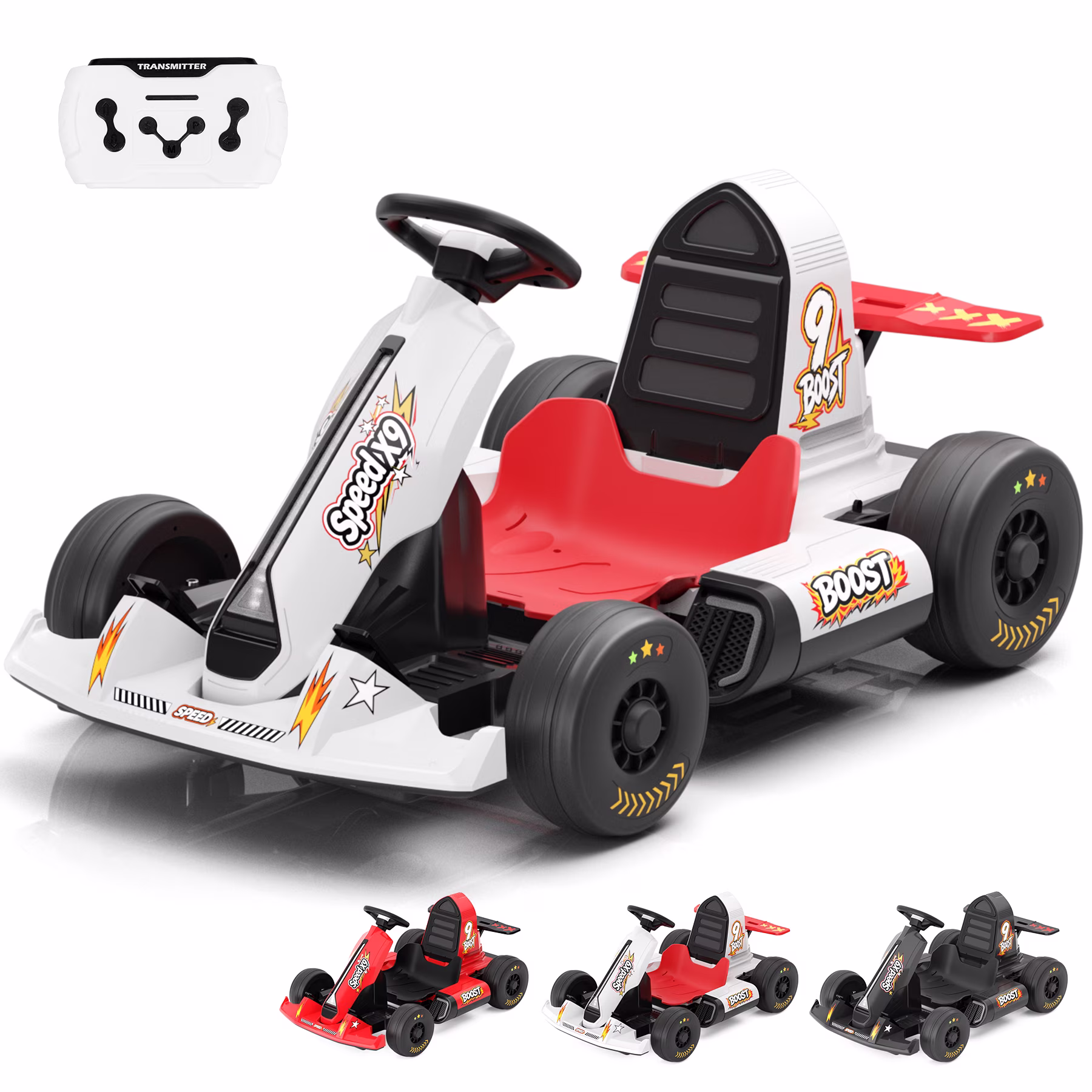 KORIMEFA Electric Go Kart for 3+ Years Old Boys Girls Outdoor Ride on Toy 12V Go Kart with Adjustable speed mode, Bluetooth, USB port, LED Lights&110 lbs Max Load, White
