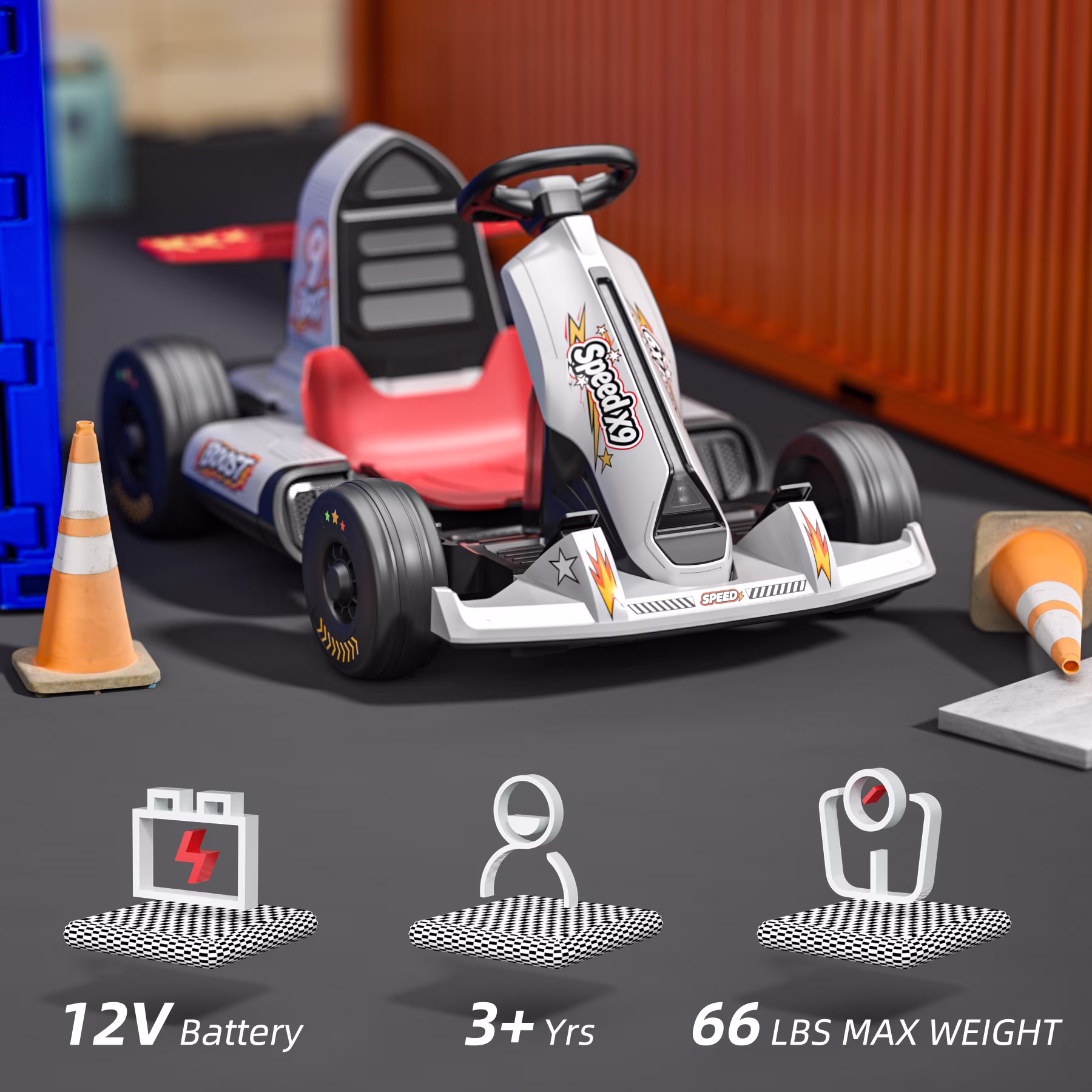 KORIMEFA Electric Go Kart for 3+ Years Old Boys Girls Outdoor Ride on Toy 12V Go Kart with Adjustable speed mode, Bluetooth, USB port, LED Lights&110 lbs Max Load, White - Image 2