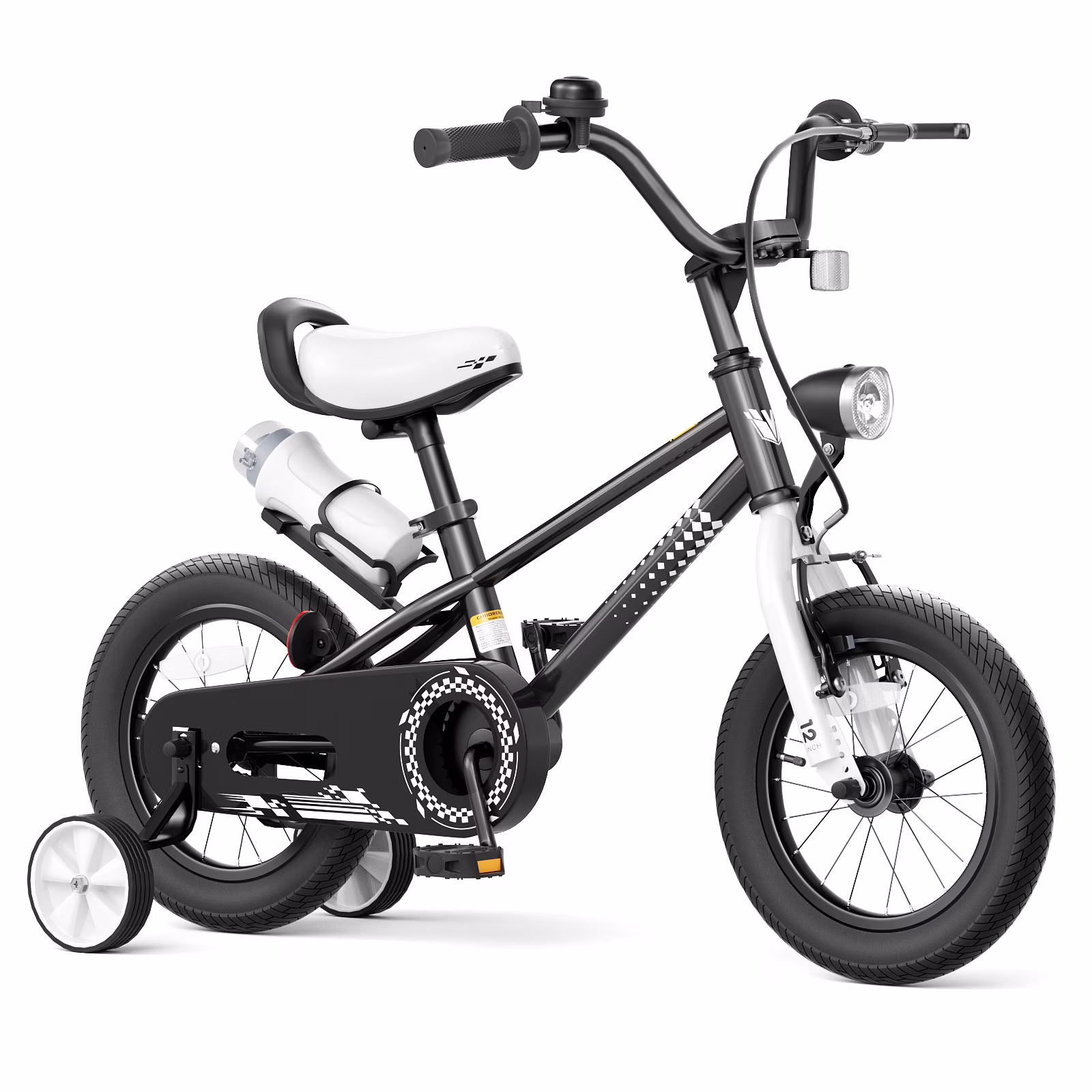 KORIMEFA Kids Bike, 12 14 16 Inch Boys Bike with Training Wheels, Water Bottle Holder, Children Bicycle for Boys Girls Toddler Ages 3-9 Years, Durable Construction, White