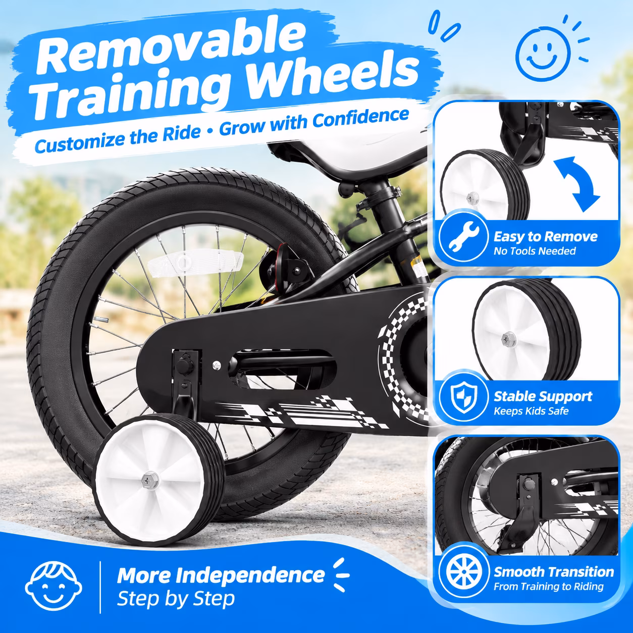 KORIMEFA Kids Bike, 12 14 16 Inch Boys Bike with Training Wheels, Water Bottle Holder, Children Bicycle for Boys Girls Toddler Ages 3-9 Years, Durable Construction, White - Image 2