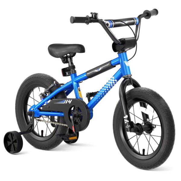 Korimefa Kids Bike, 14 inch Boys Bike BMX Style Bicycle with Training Wheels Coaster Brake for 4 5 6 7 Years Old Toddlers Boys, Blue