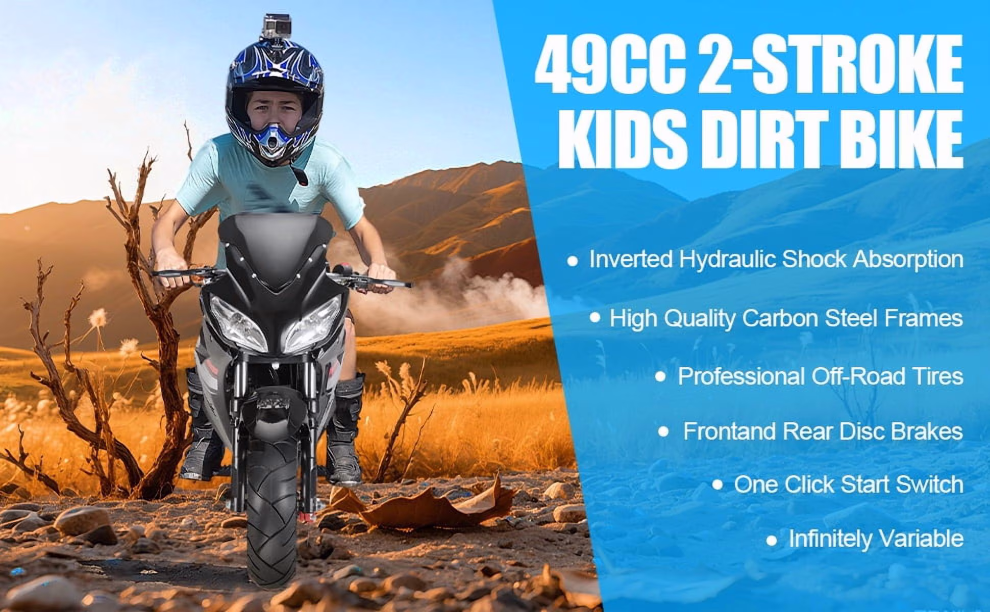 Korogimeeet Kids Gas Street Bike Black 49cc 4-Stroke, Diaphragm Carburetor No Oil Leak, Easy Start Stable Reliable, Dual Disc Brakes, for Youth Beginner, 47 x 30 x 14 Inch - Image 3