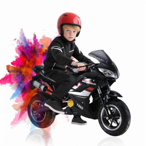 Korogimeeet Kids Gas Street Bike Black 49cc 4-Stroke, Diaphragm Carburetor No Oil Leak, Easy Start Stable Reliable, Dual Disc Brakes, for Youth Beginner, 47 x 30 x 14 Inch