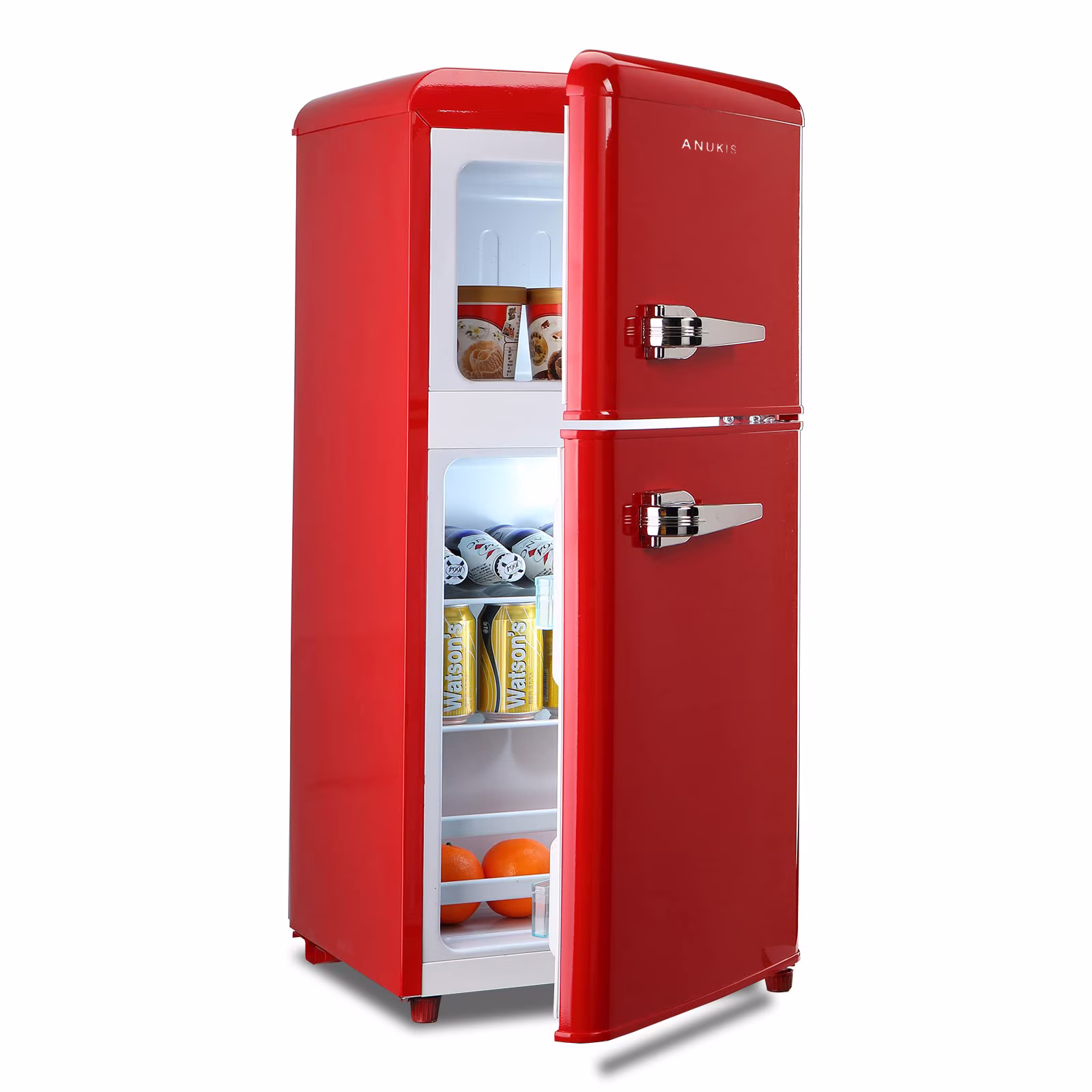KRIB BLING 3.2 Cubic Feet Double Door Mini Fridge with Freezer, Mini Compact Refrigerator 2 Doors for Dorm, Office, Apartment, RV, Bedroom, Black