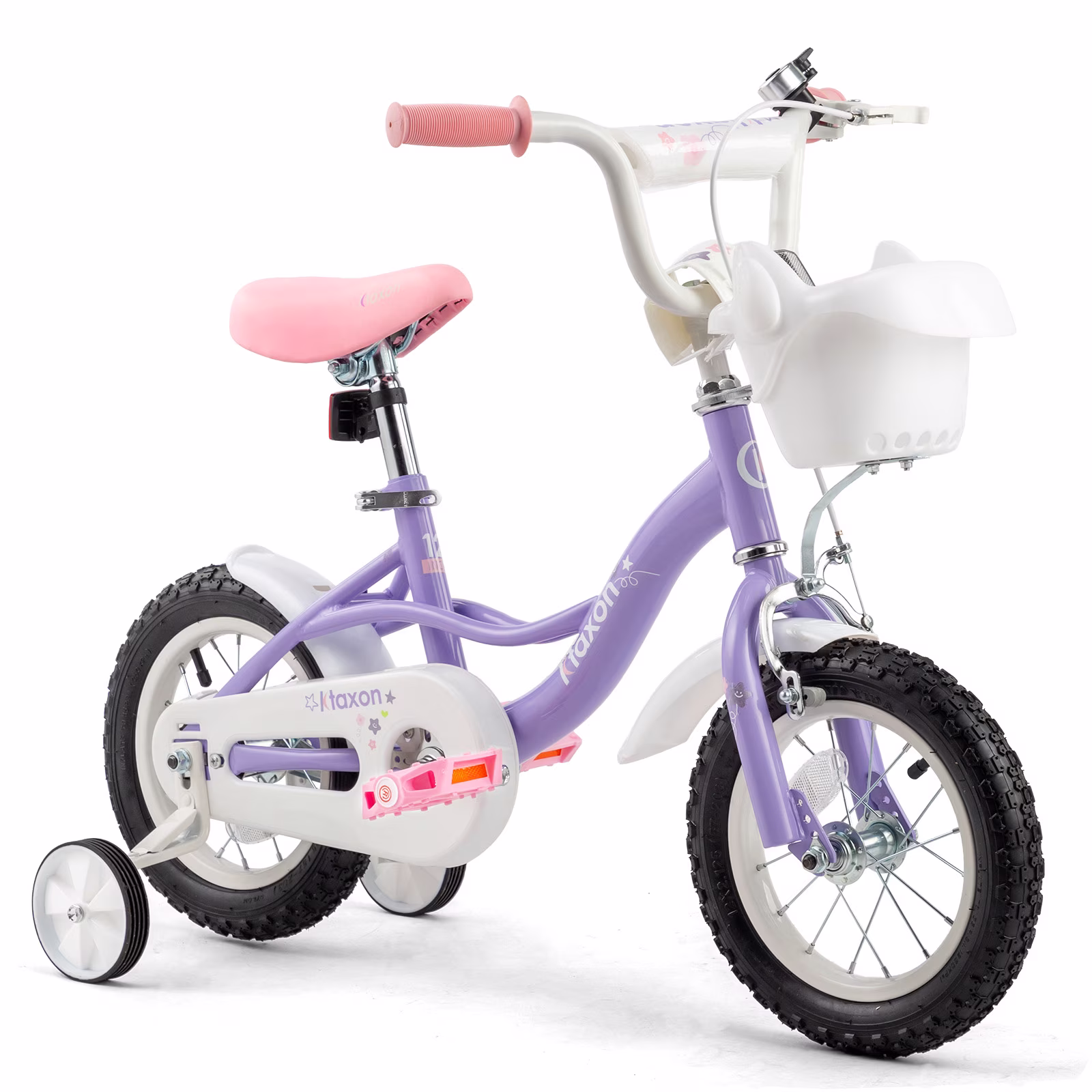 Ktaxon 12 Inch Kids Bike for Girls Age 2-4, Purple Star Design Toddler Bicycle with Training Wheels, Basket, Bell & Dual Brakes for 32"-41" Tall - Image 2