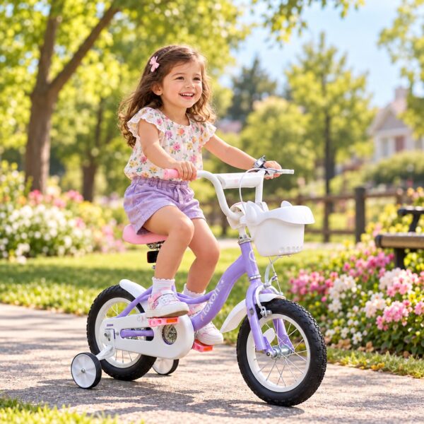 Ktaxon 12 Inch Kids Bike for Girls Age 2-4, Purple Star Design Toddler Bicycle with Training Wheels, Basket, Bell & Dual Brakes for 32"-41" Tall