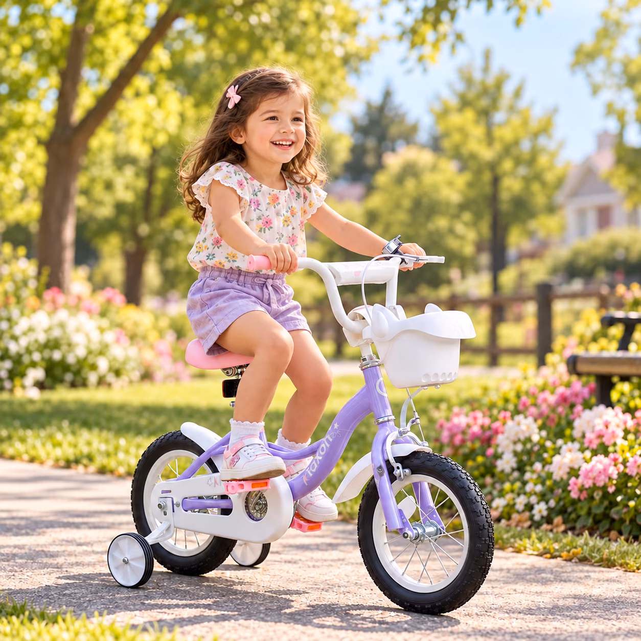 Ktaxon 12 Inch Kids Bike for Girls Age 2-4, Purple Star Design Toddler Bicycle with Training Wheels, Basket, Bell & Dual Brakes for 32"-41" Tall