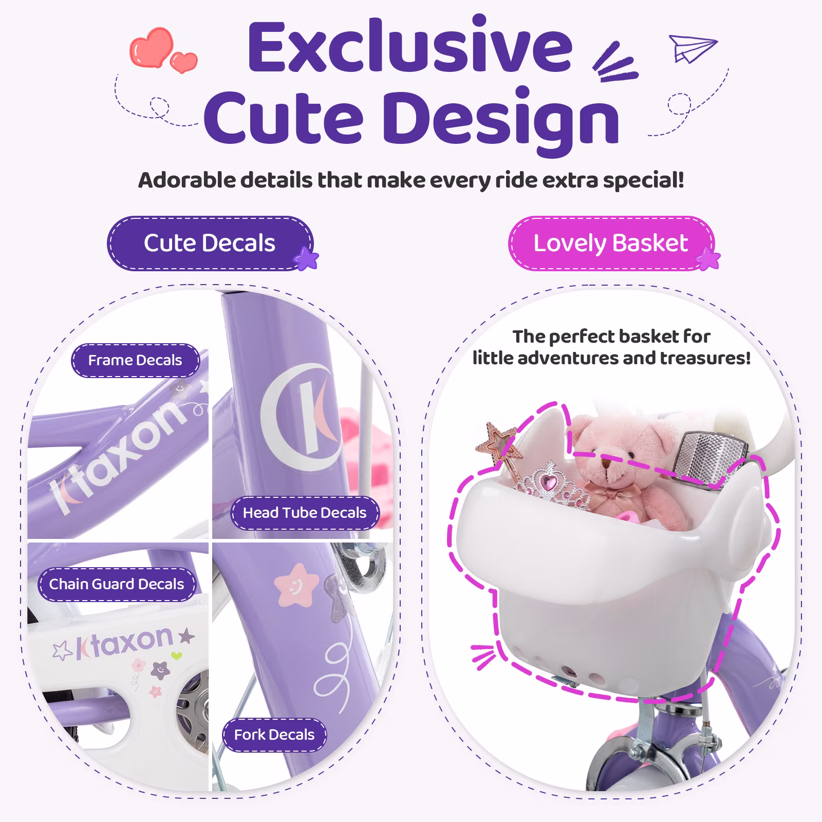 Ktaxon 12 Inch Kids Bike for Girls Age 2-4, Purple Star Design Toddler Bicycle with Training Wheels, Basket, Bell & Dual Brakes for 32"-41" Tall - Image 5