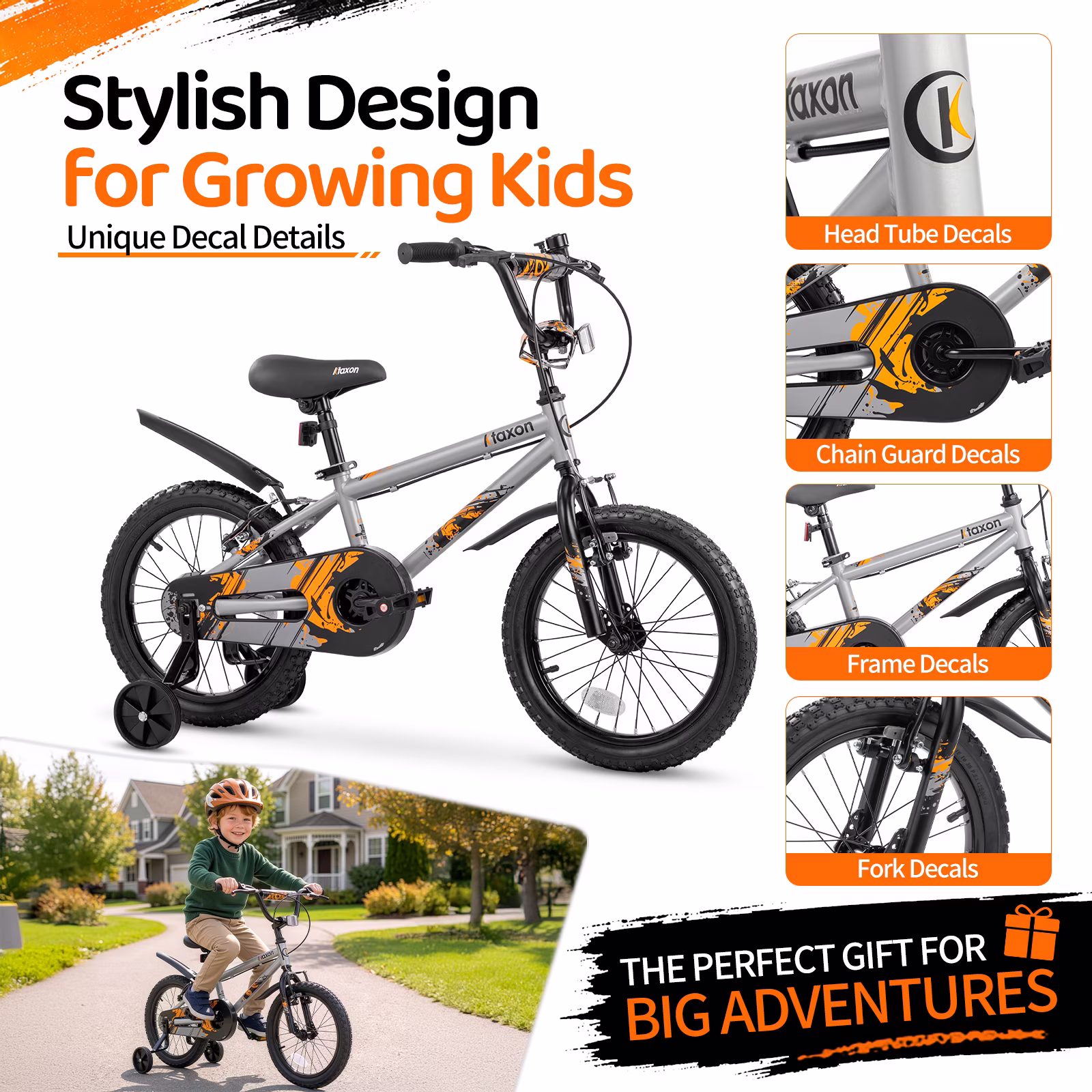Ktaxon 16 Inch Kids Bike for Boys & Girls Age 4-7, Bicycle w/ Splatter Decals, Removable Training Wheels, Kickstand, Dual V-Brakes for 41"-53" Tall - Image 5