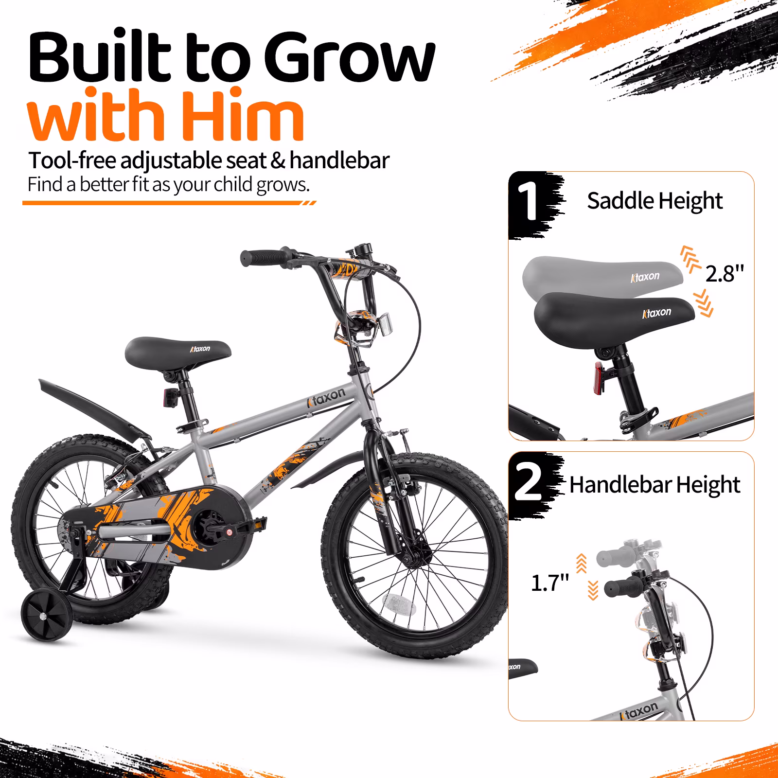 Ktaxon 16 Inch Kids Bike for Boys & Girls Age 4-7, Bicycle w/ Splatter Decals, Removable Training Wheels, Kickstand, Dual V-Brakes for 41"-53" Tall - Image 2