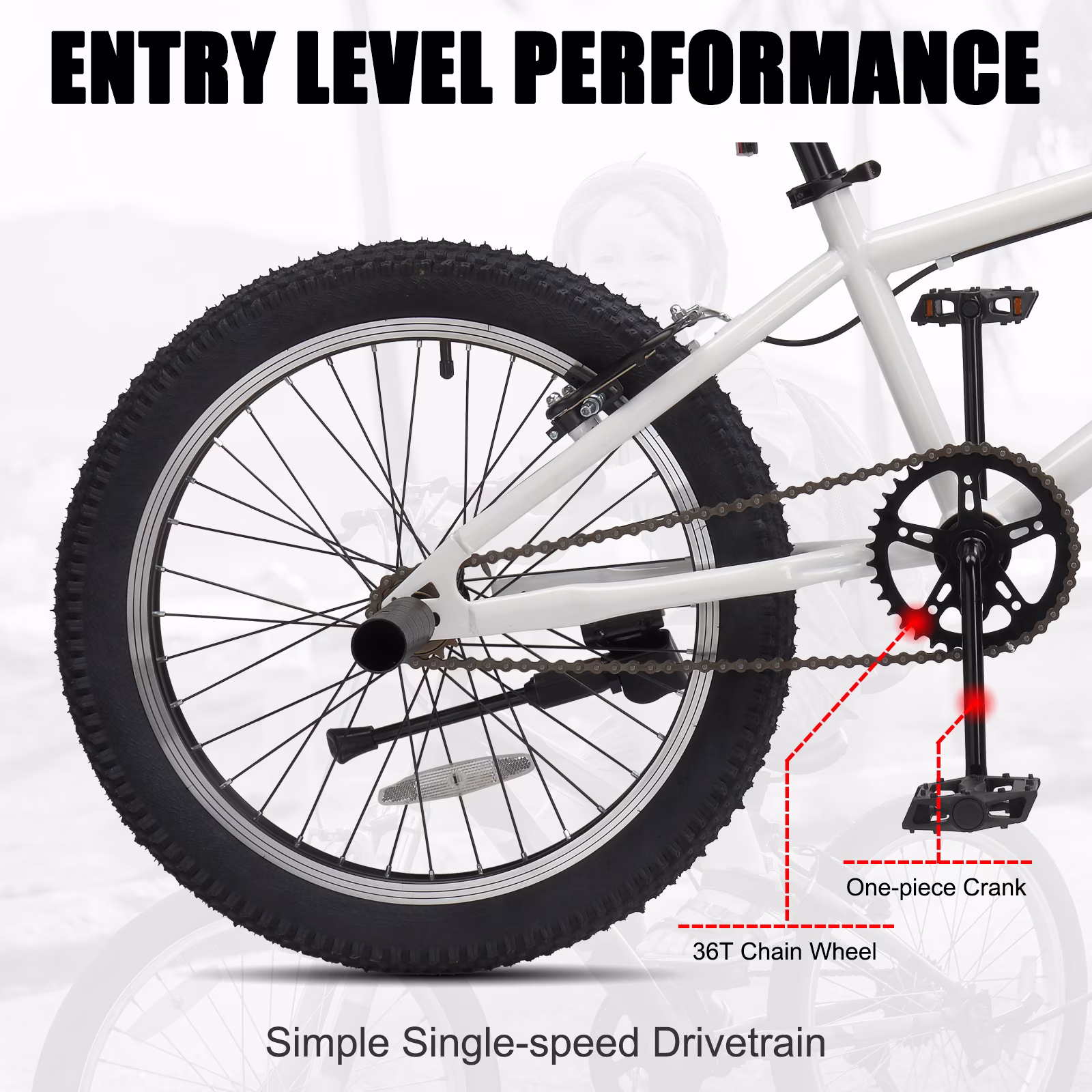 Ktaxon 20in BMX Bike, Beginner Trick Bicycle with Hi-Ten Steel Frame, 360 Degree Rotor Freestyle, 4 Pegs, V-Brake, White - Image 3