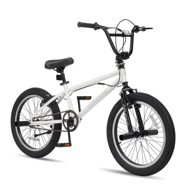 Ktaxon 20in BMX Bike, Beginner Trick Bicycle with Hi-Ten Steel Frame, 360 Degree Rotor Freestyle, 4 Pegs, V-Brake, White