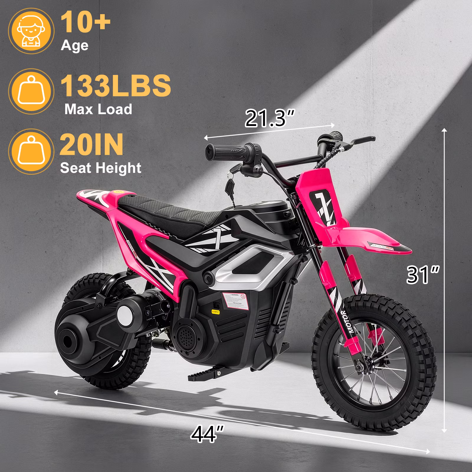 Ktaxon 24V 250W Dirt Bike, Electric Powered Motorcycle, up to 14 mph, Electric Ride on with Shock Absorption Suspension for 10+, Pink - Image 4
