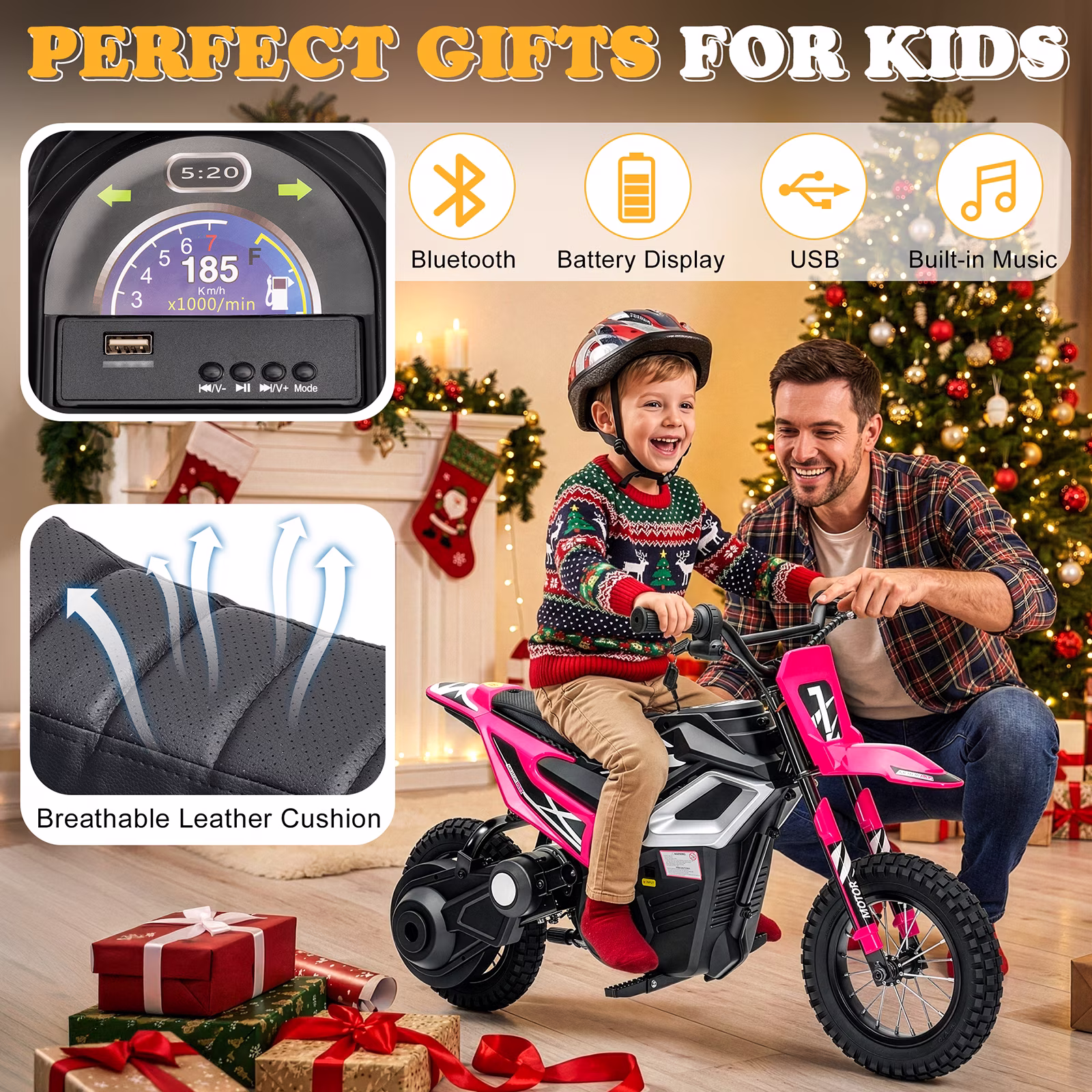 Ktaxon 24V 250W Dirt Bike, Electric Powered Motorcycle, up to 14 mph, Electric Ride on with Shock Absorption Suspension for 10+, Pink - Image 2