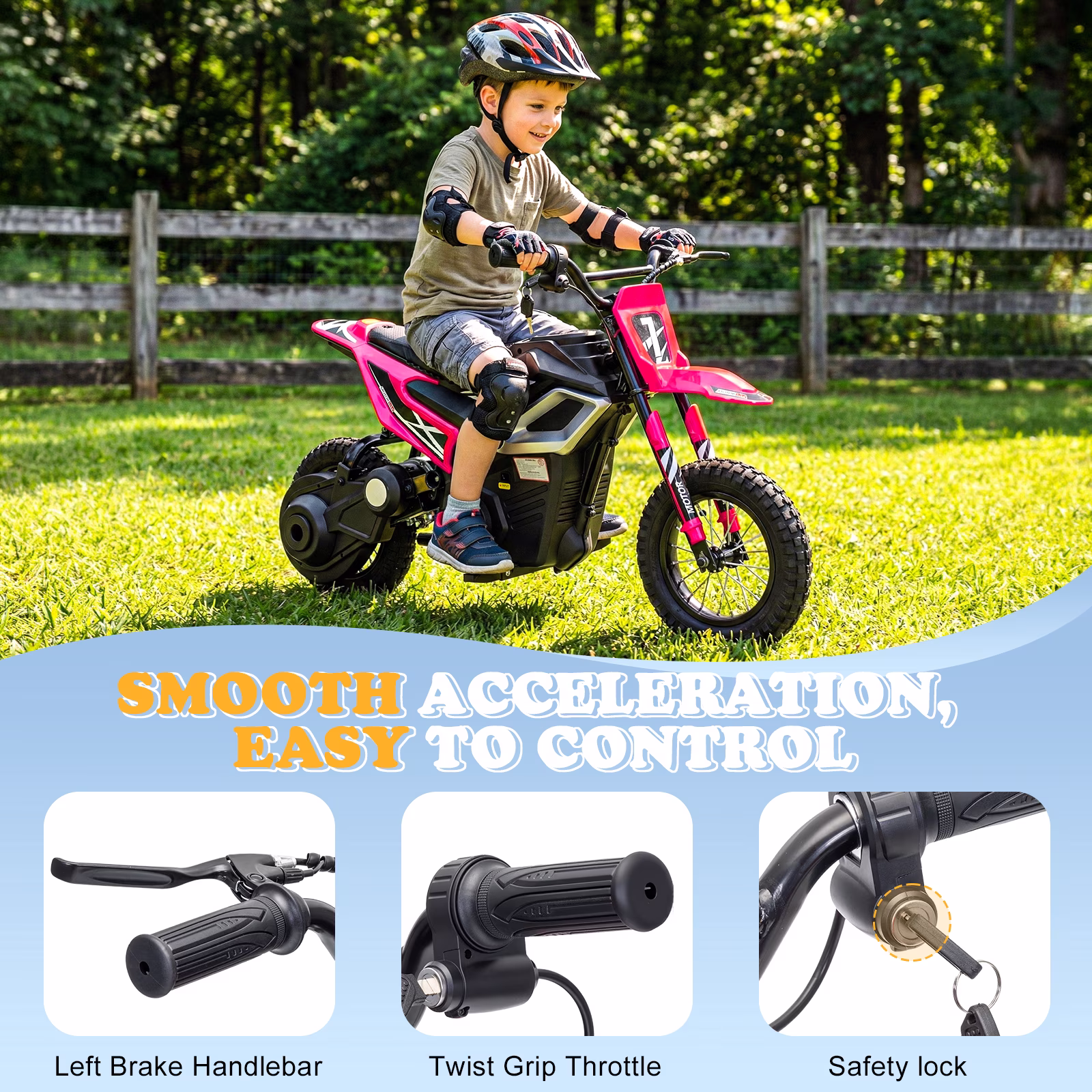 Ktaxon 24V 250W Dirt Bike, Electric Powered Motorcycle, up to 14 mph, Electric Ride on with Shock Absorption Suspension for 10+, Pink - Image 3