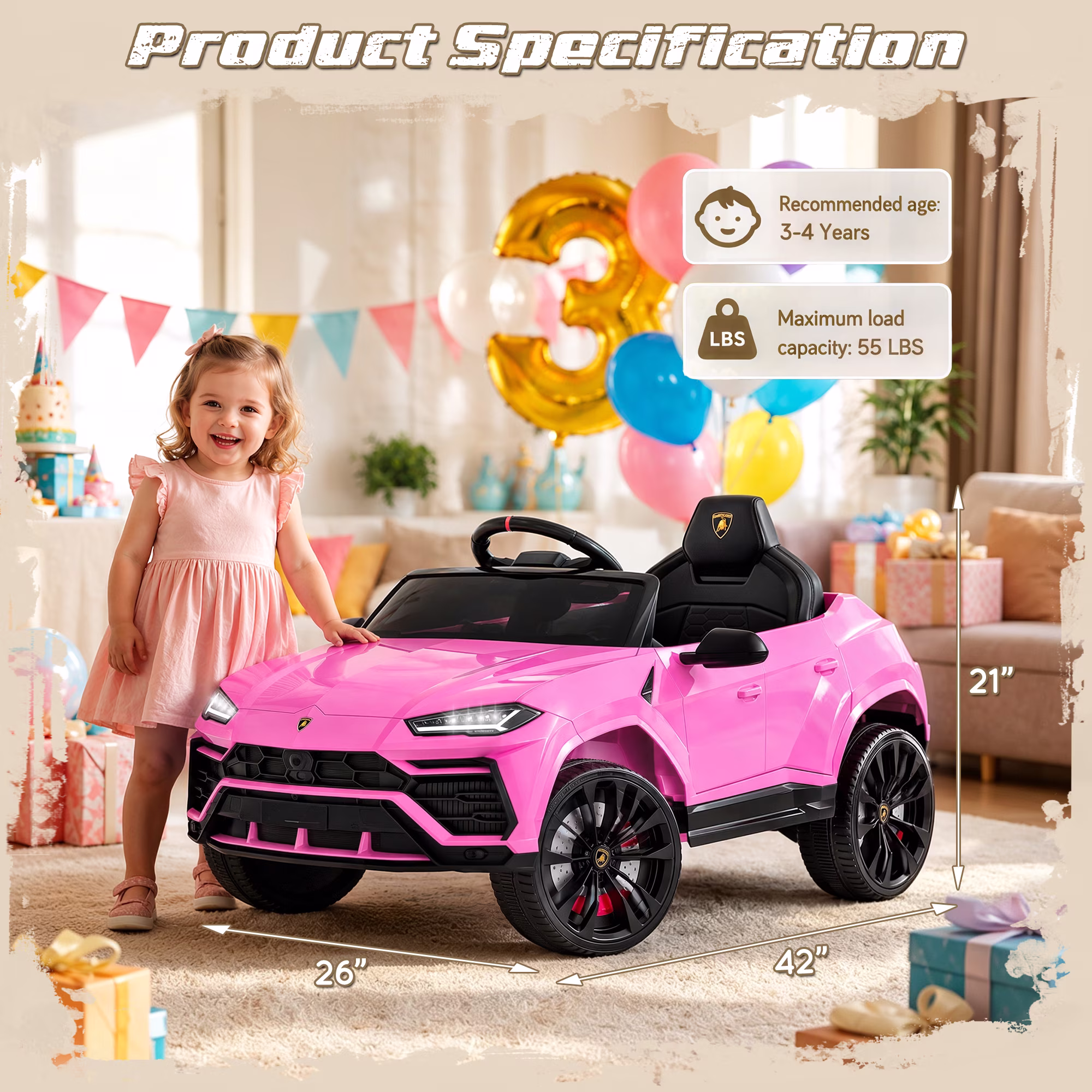 Lamborghini 12V Ride On Car for Kids, Electric Car with Remote Control, Music, Lights, Powered Ride On Toys for 3+ Years Olds - Image 2