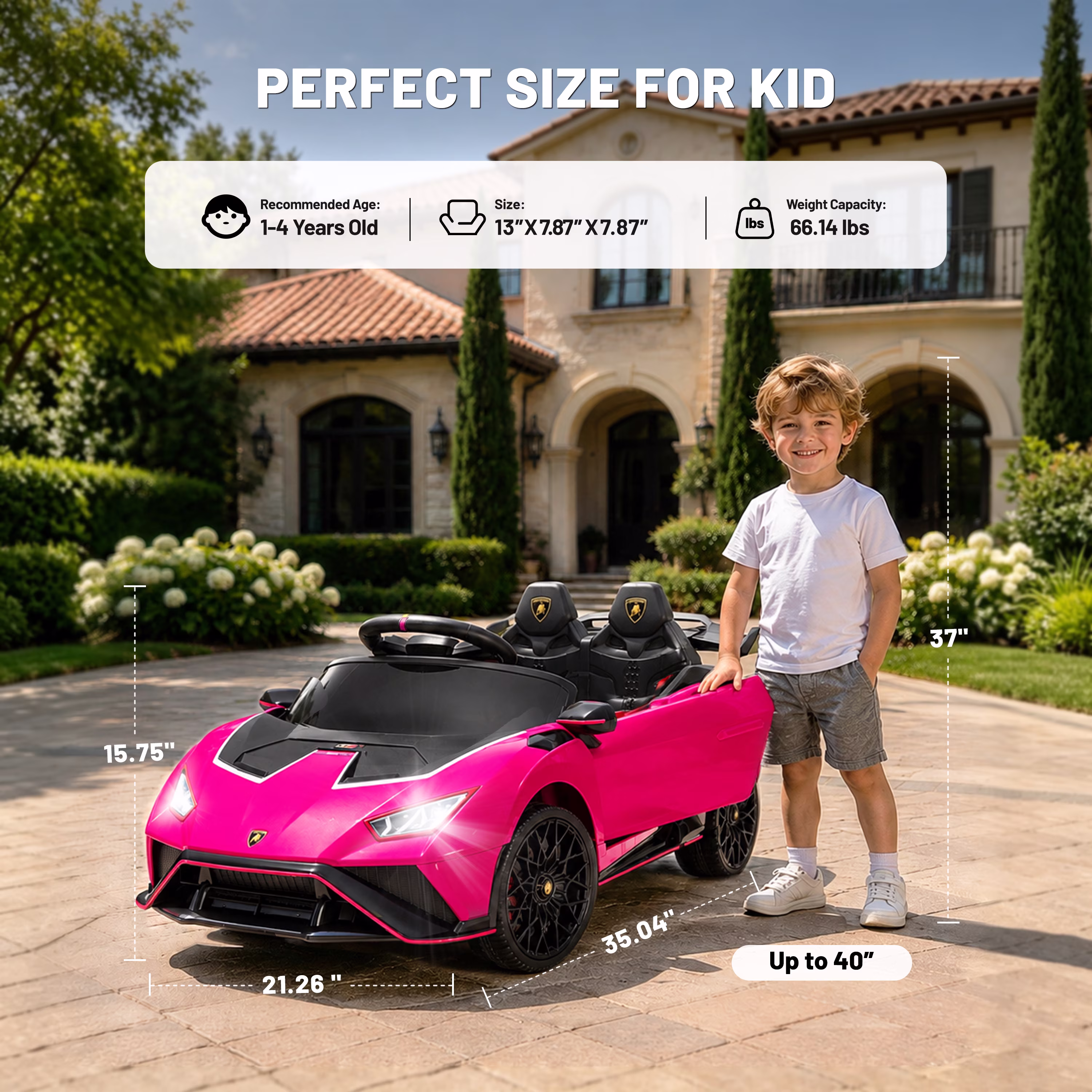 Lamborghini 12V Ride on Car for Kids, Powered Ride on Toys with Remote Control, Music, Bluetooth, LED Lights, Rear Wheel Suspension Electric Car for 1-3 Years Ages Olds, Pink - Image 4