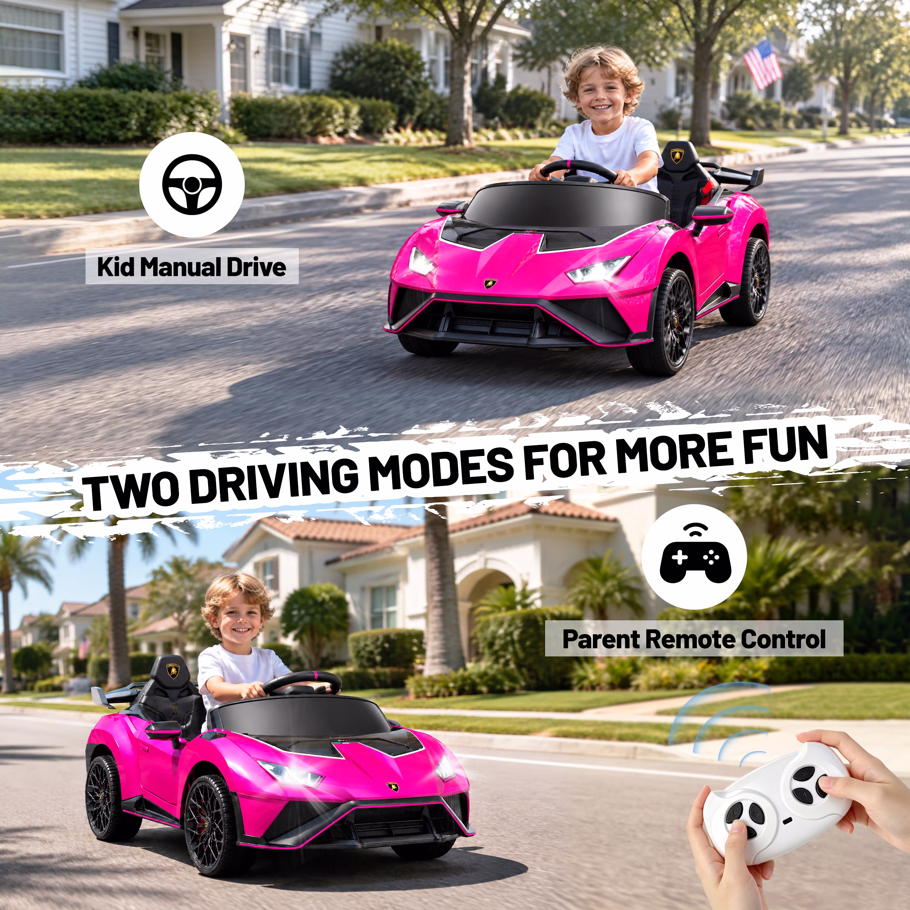 Lamborghini 12V Ride on Car for Kids, Powered Ride on Toys with Remote Control, Music, Bluetooth, LED Lights, Rear Wheel Suspension Electric Car for 1-3 Years Ages Olds, Pink - Image 5
