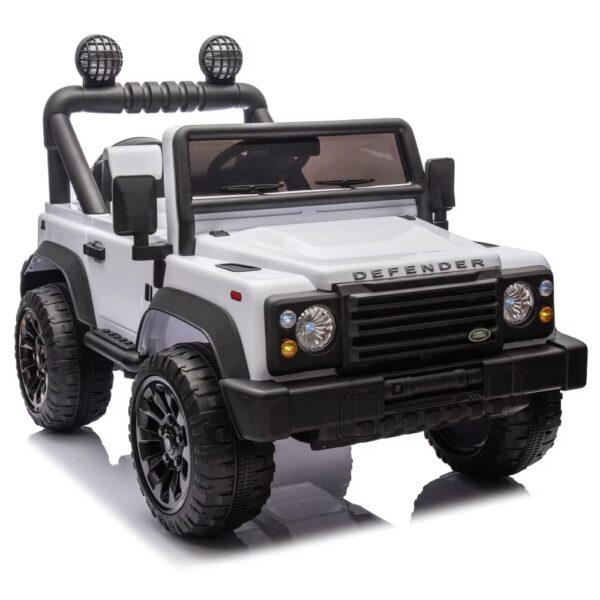 Land Rover Defender 24V Kids Ride On Electric Off-Road Car with Remote Control, 4-Wheel Suspension, Bluetooth Music, LED Lights for Ages 3-7 -White