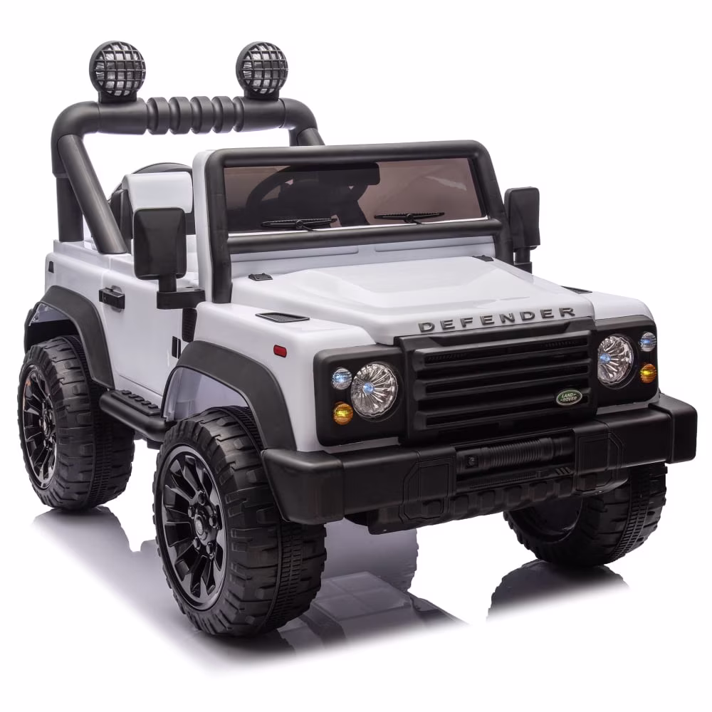 Land Rover Defender 24V Kids Ride On Electric Off-Road Car with Remote Control, 4-Wheel Suspension, Bluetooth Music, LED Lights for Ages 3-7 -White