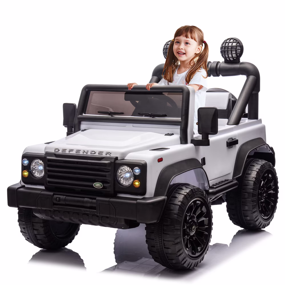 Land Rover Defender 24V Kids Ride On Electric Off-Road Car with Remote Control, 4-Wheel Suspension, Bluetooth Music, LED Lights for Ages 3-7 -White - Image 3