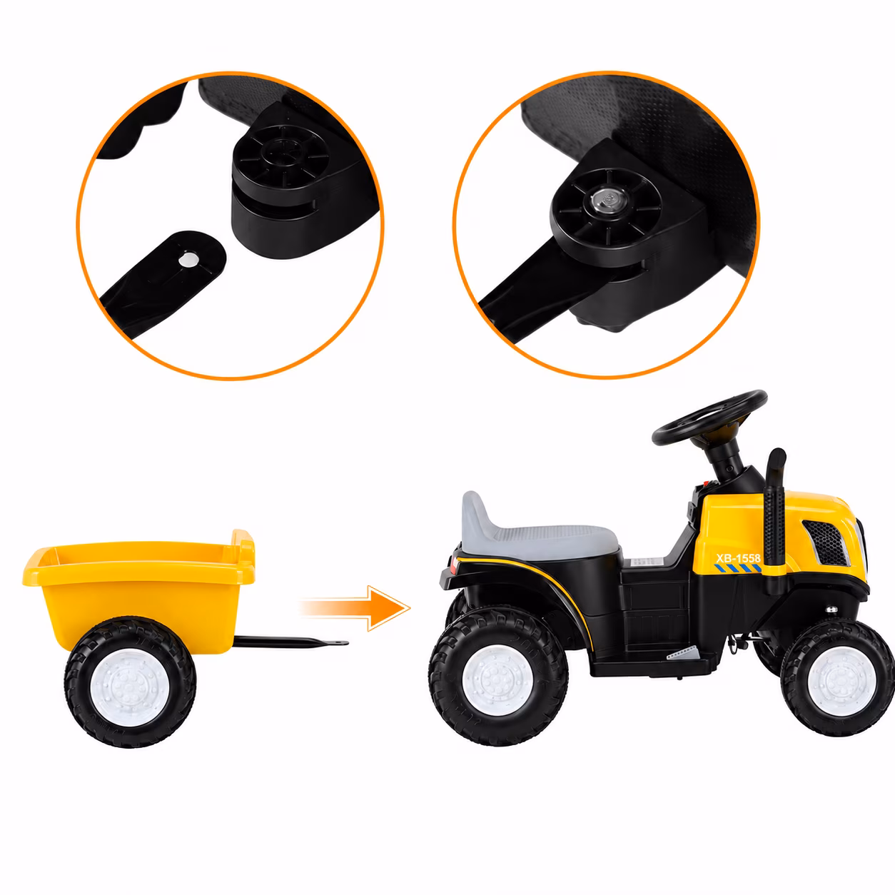 LAZY BUDDY 6V Kids Ride on Tractor with Detachable Trailer, Electric Vehicles with Headlights & Treaded Wheels - Image 4