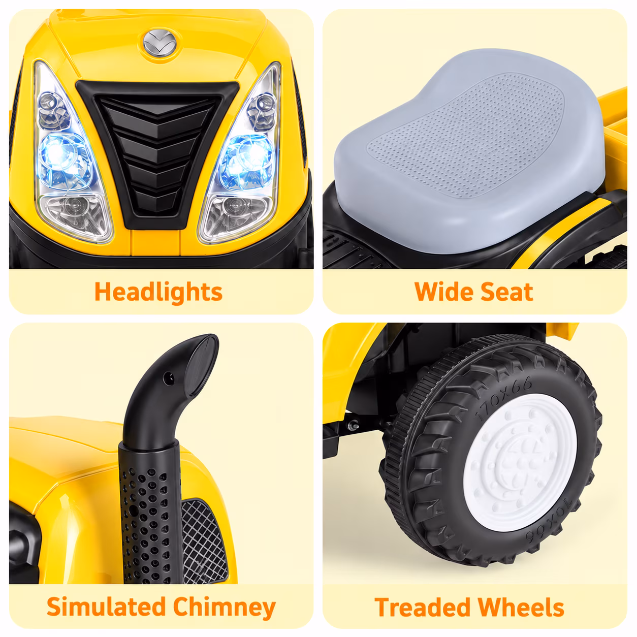 LAZY BUDDY 6V Kids Ride on Tractor with Detachable Trailer, Electric Vehicles with Headlights & Treaded Wheels - Image 2