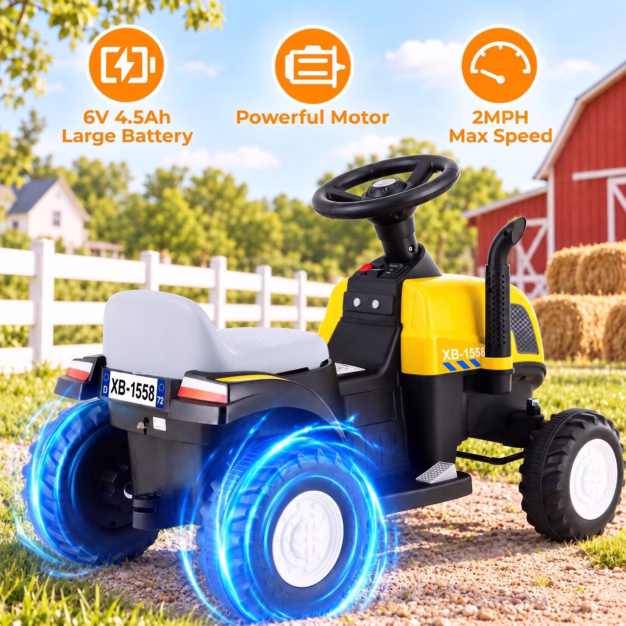LAZY BUDDY 6V Kids Ride on Tractor with Detachable Trailer, Electric Vehicles with Headlights & Treaded Wheels - Image 5