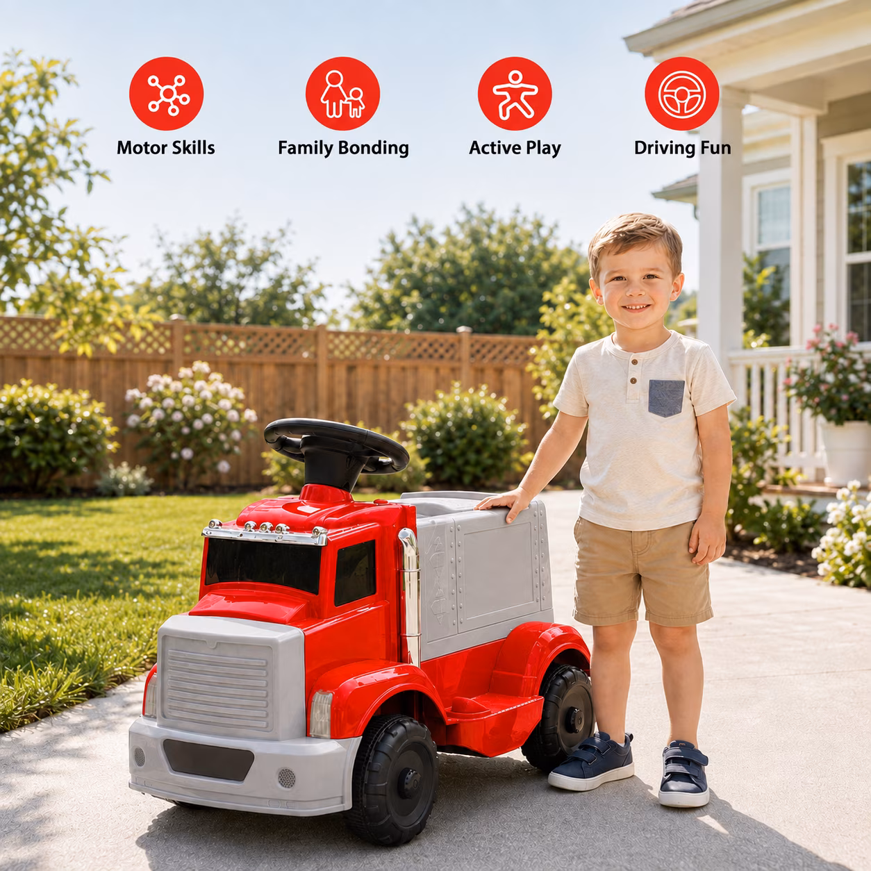 LAZY BUDDY 6V Kids Ride-on Truck, Battery Powered Ride on Toy Electric Car with Dual-Door Storage, LED Lights - Image 2