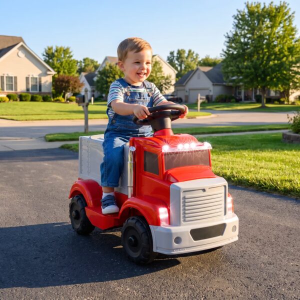 LAZY BUDDY 6V Kids Ride-on Truck, Battery Powered Ride on Toy Electric Car with Dual-Door Storage, LED Lights
