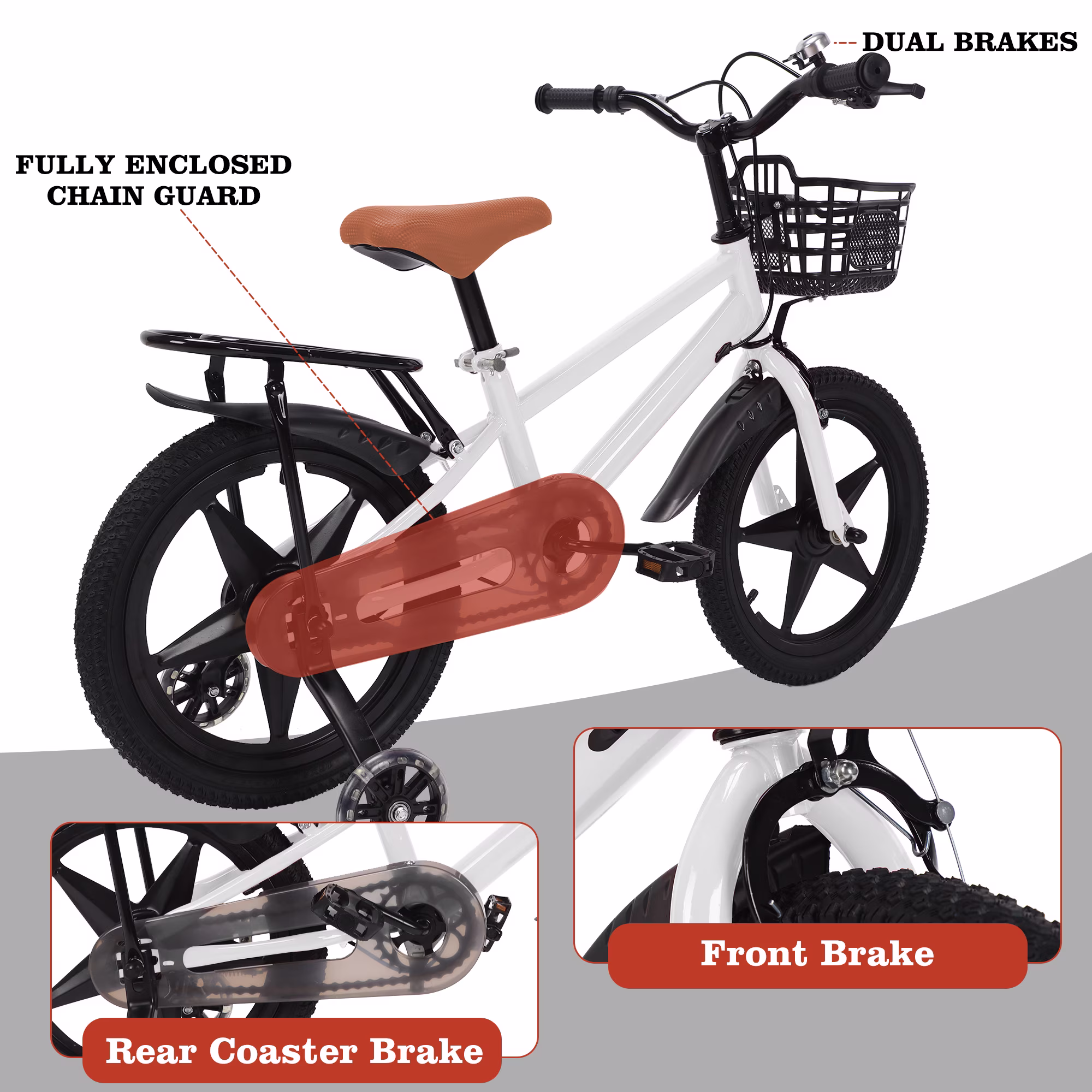 LELINTA Kids Bike Kids' Bicycle 2 Hand Brakes with Training Wheels Bell,Basket 16 Inch Children's Bicycle for Boys Girls Age 3-12 Years - Image 4
