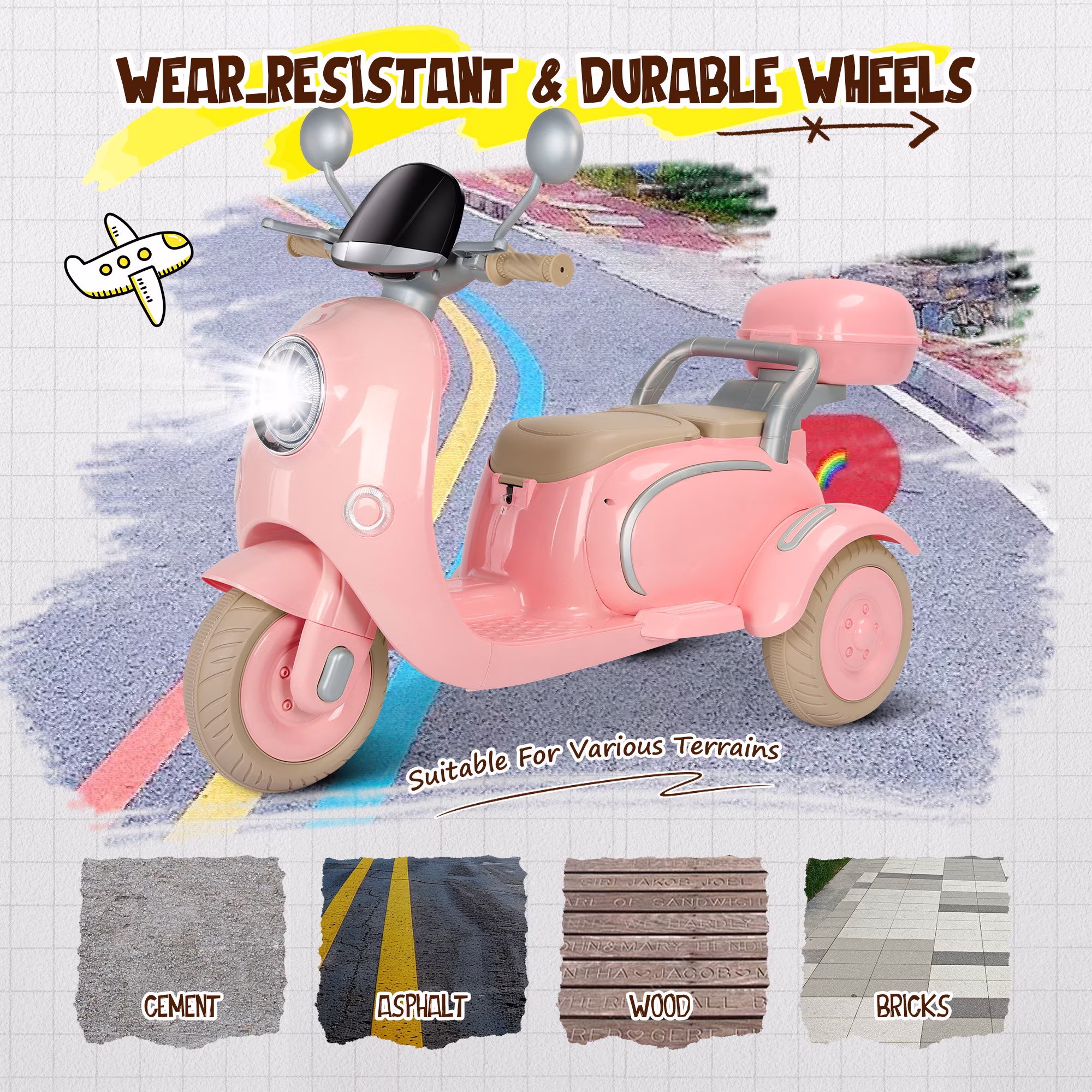 Letsgokid 2 Seater Electric Motorcycle, 12V Ride On Motorcycle with USB, Music, Bluetooth, Light, Big Storage Box, Motorcycle for Kids 3+ - Image 5