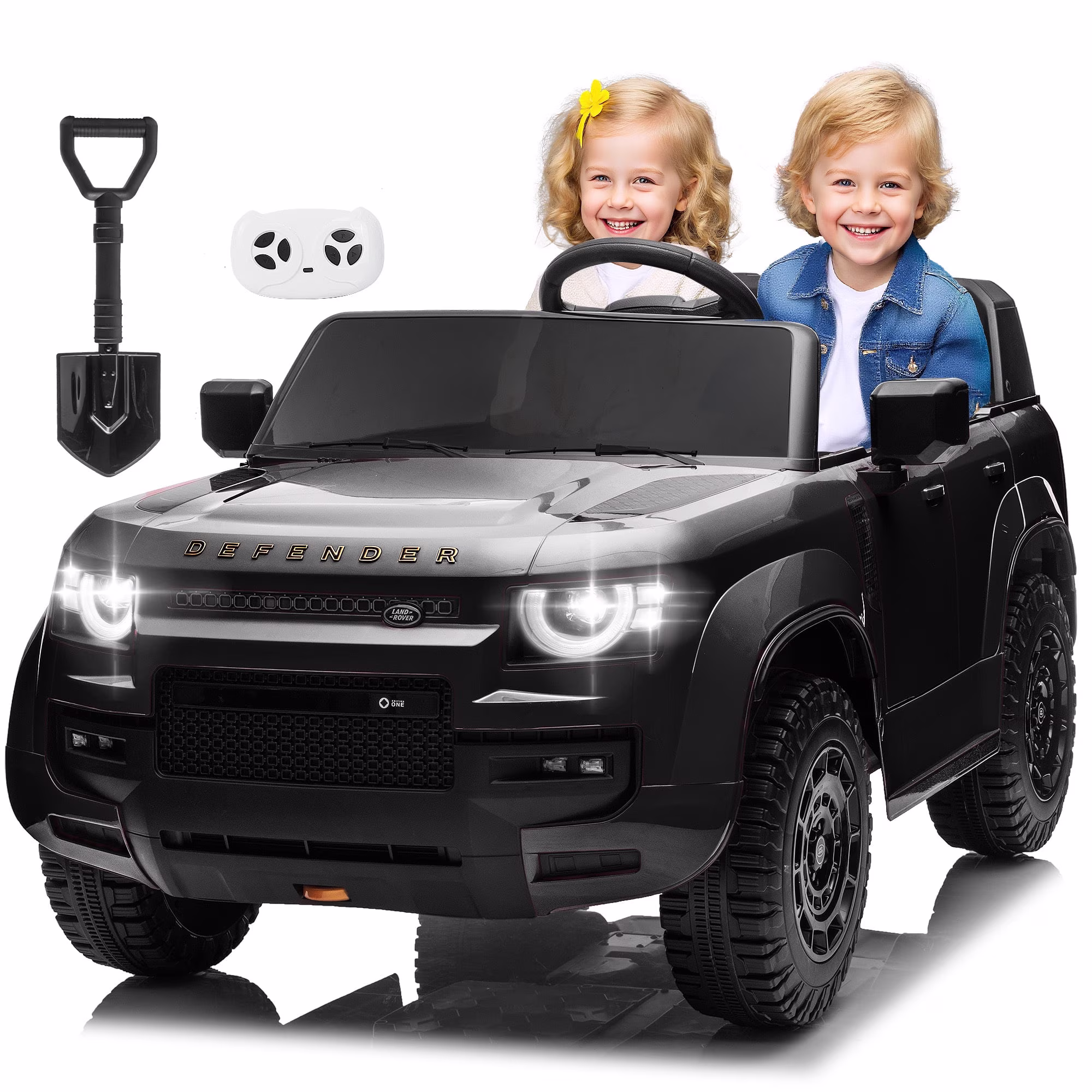 Letsgokid 24V 2 Seater Licensed Land Rover Defender Ride on Car with Parent Remote Control, 4WD, Toy Shovel, Soft Start, LED Lights, Music, Electric Ride on Car Toys for Kids 3+