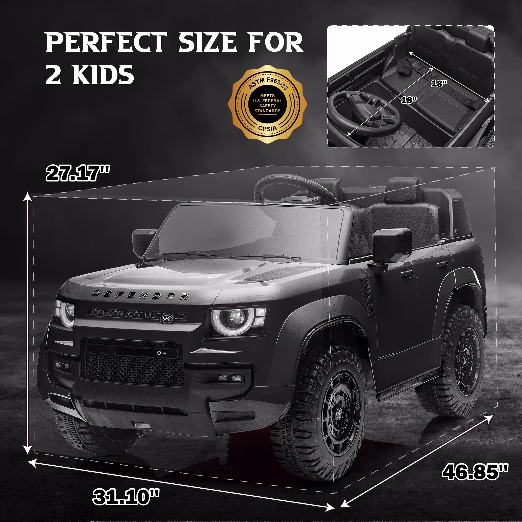 Letsgokid 24V 2 Seater Licensed Land Rover Defender Ride on Car with Parent Remote Control, 4WD, Toy Shovel, Soft Start, LED Lights, Music, Electric Ride on Car Toys for Kids 3+ - Image 2