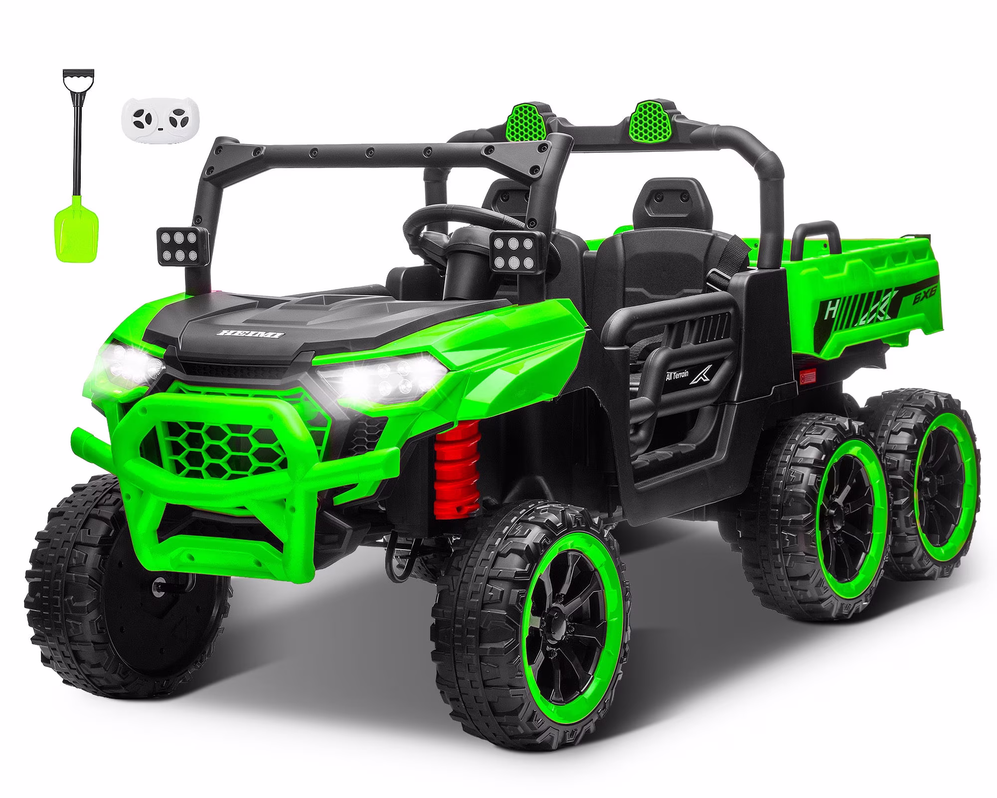 Letsgokid 24V 2-Seater Ride On Dump Truck with Remote Control, 4WD 6-Wheel Electric Car for Big Kids with Electric Dump Bed, 20in Seat, 400W Powerful Motor, LED Lights, Music, Ages 3+