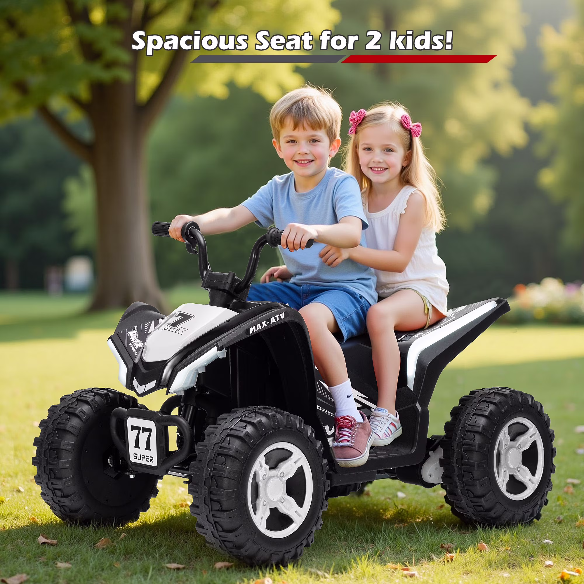 Letsgokid Kids ATV 4 Wheeler, 24V 2 Seater Electric ATV Ride On Toy for Big Kids with 110lb Weight Capacity, 200W Motor, 3.7Mph Max Speed, Spring Suspension, LED Lights, Music - Image 5
