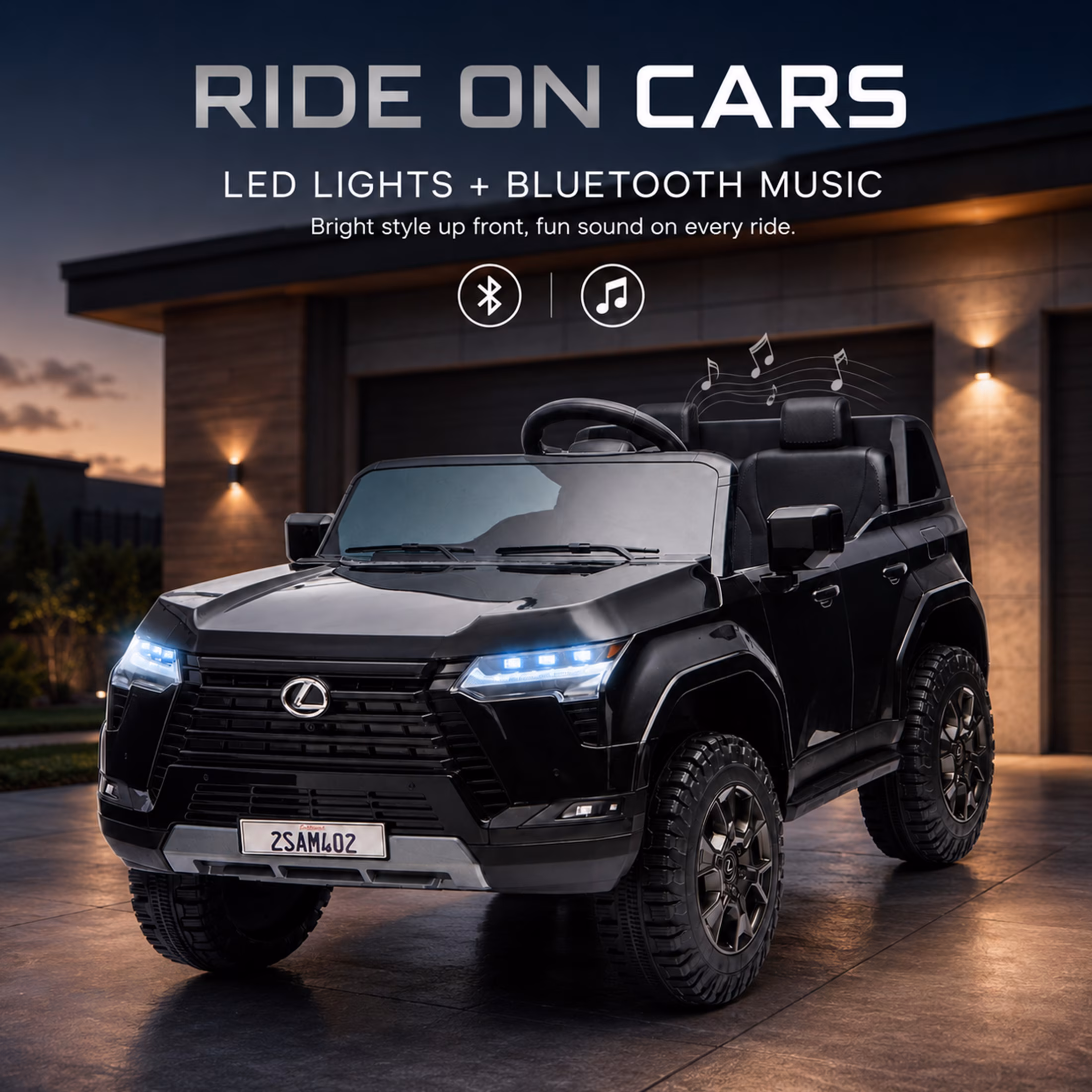Lexus GX550 24V Kids Ride-On Car, 2-Seater Electric Toy Car with Parent Remote Control, High Speed 3.73MPH, LED Lights & Bluetooth Music for Boys Girls Ages 3-8, Black - Image 5