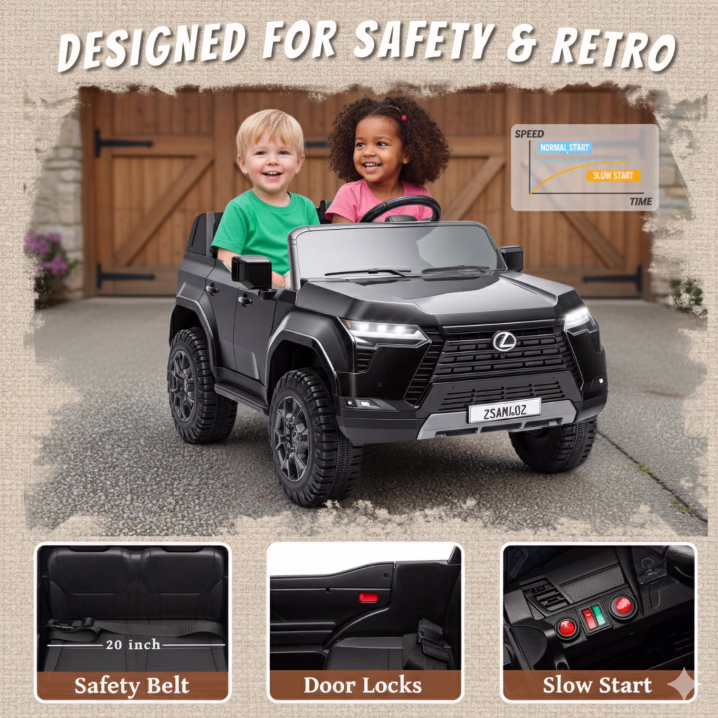 Lexus GX550 24V Kids Ride-On Car, 2-Seater Electric Toy Car with Parent Remote Control, High Speed 3.73MPH, LED Lights & Bluetooth Music for Boys Girls Ages 3-8, Black - Image 3