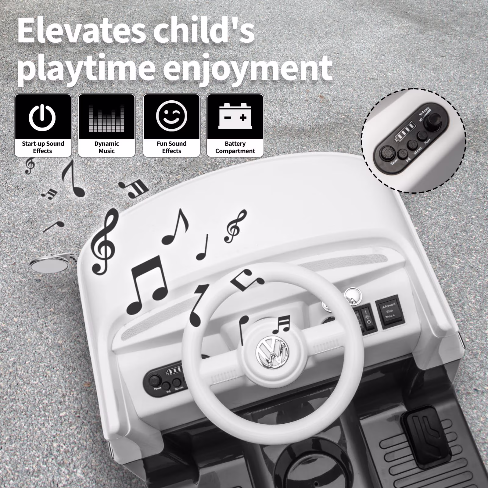 Licensed 6V Volkswagen Kids Electric Ride On Bus, Battery Powered Toddler Car with LED Lights Horn Music for Boys Girls - Image 2