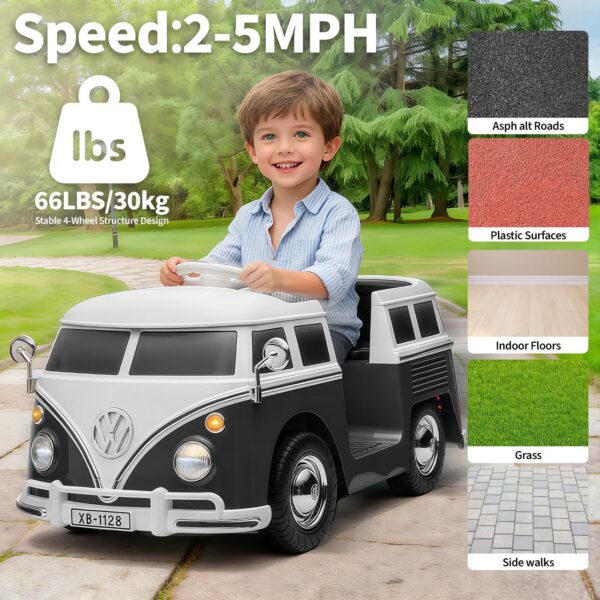 Licensed 6V Volkswagen Kids Electric Ride On Bus, Battery Powered Toddler Car with LED Lights Horn Music for Boys Girls