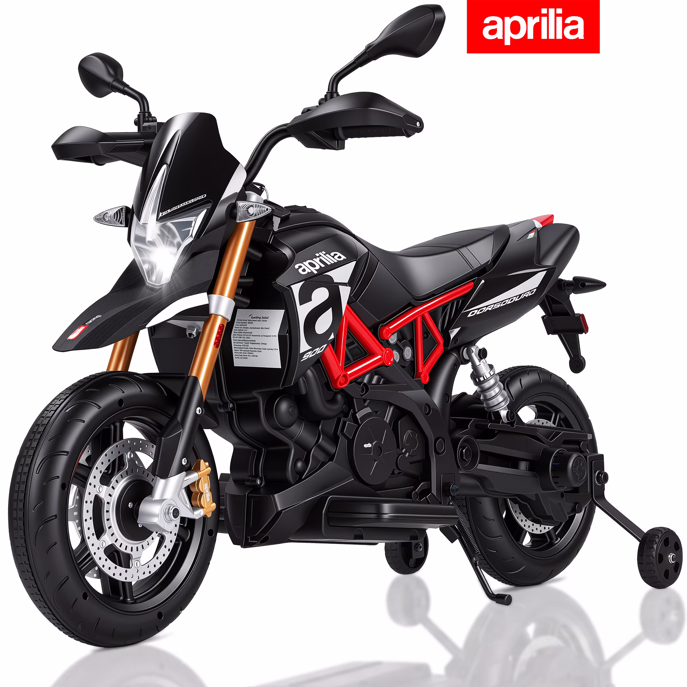 Licensed Aprilia Ride On Motorcycle for Kids, Wisairt 12V Electric Motorbike with Detachable Training Wheels, Key Start, LED Lights, Music, Spring Suspension, Toy Motorcycle for Boys Girls Ages 3