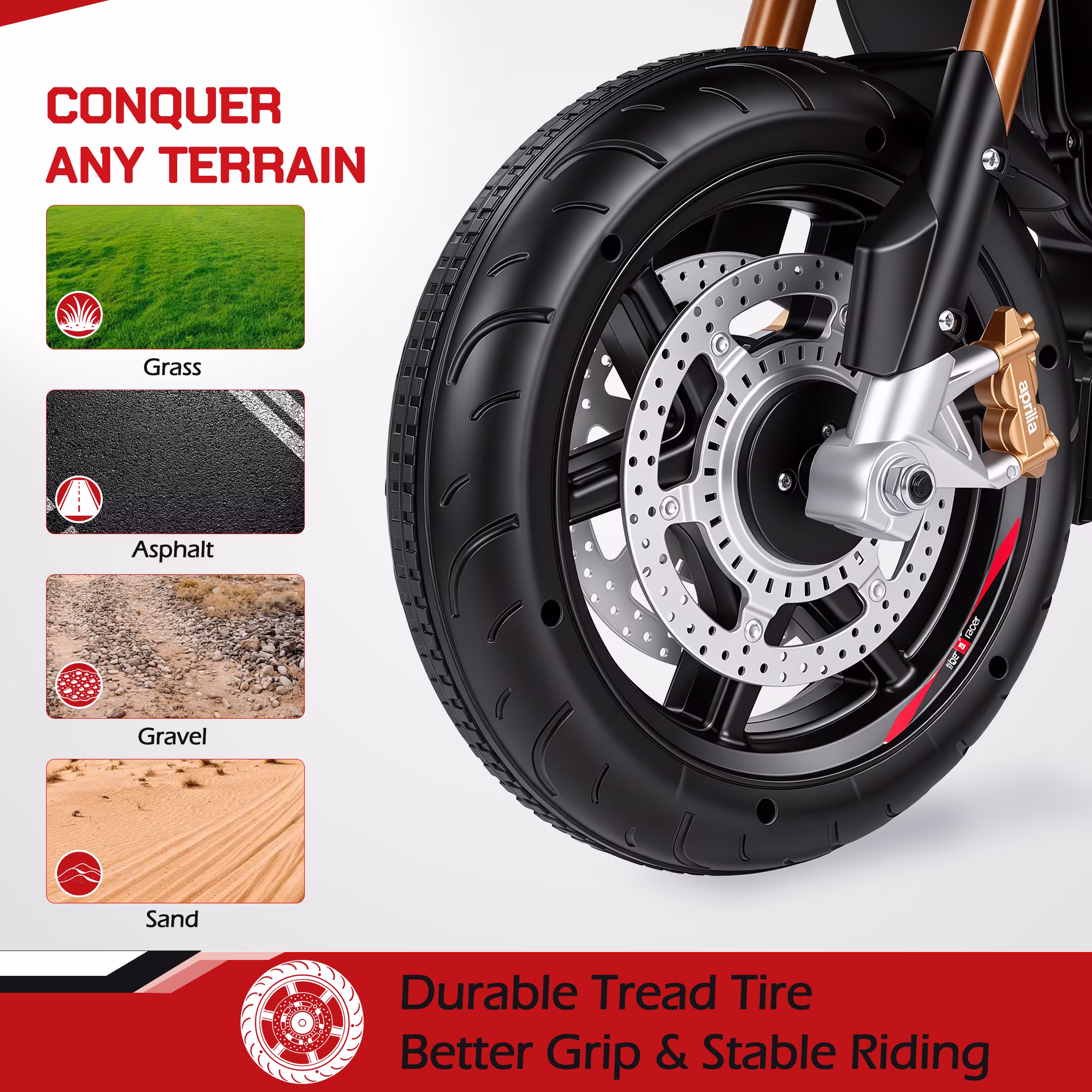 Licensed Aprilia Ride On Motorcycle for Kids, Wisairt 12V Electric Motorbike with Detachable Training Wheels, Key Start, LED Lights, Music, Spring Suspension, Toy Motorcycle for Boys Girls Ages 3 - Image 2