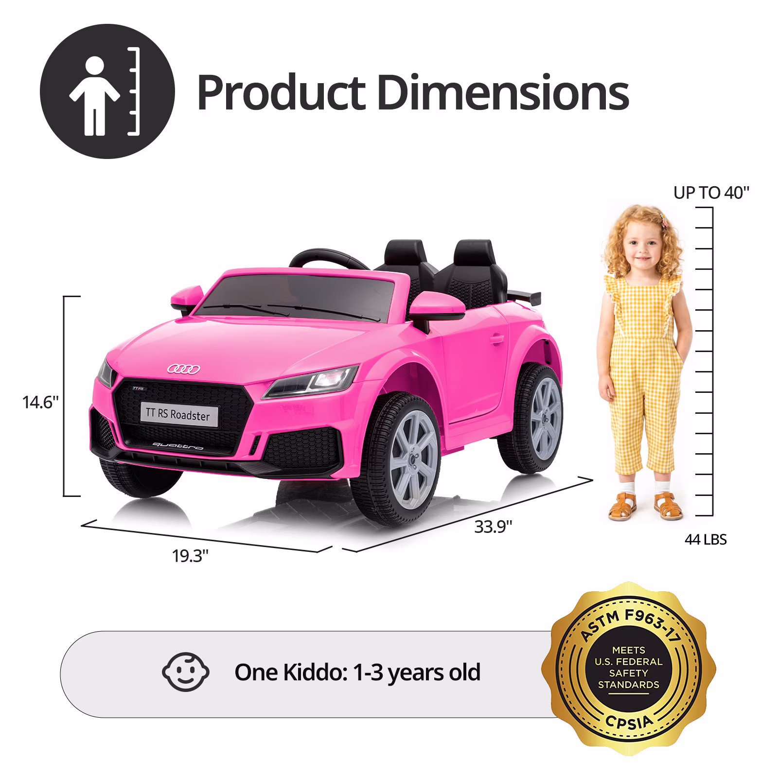 Licensed Audi 24V Kids Ride on Car, Electric Ride-on Toy for Toddlers 1-3 with Remote & Bluetooth - Pink - Image 2