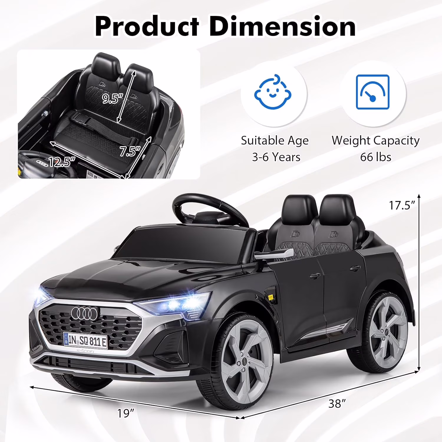 Licensed Audi SQ8 Ride on Car by OLAKIDS, Battery Powered Electric Vehicle for with Remote Control, Adjustable Music, LED Lights, Suspension, Driving Toy Gift for Kids Toddler Age 3+ - Image 5