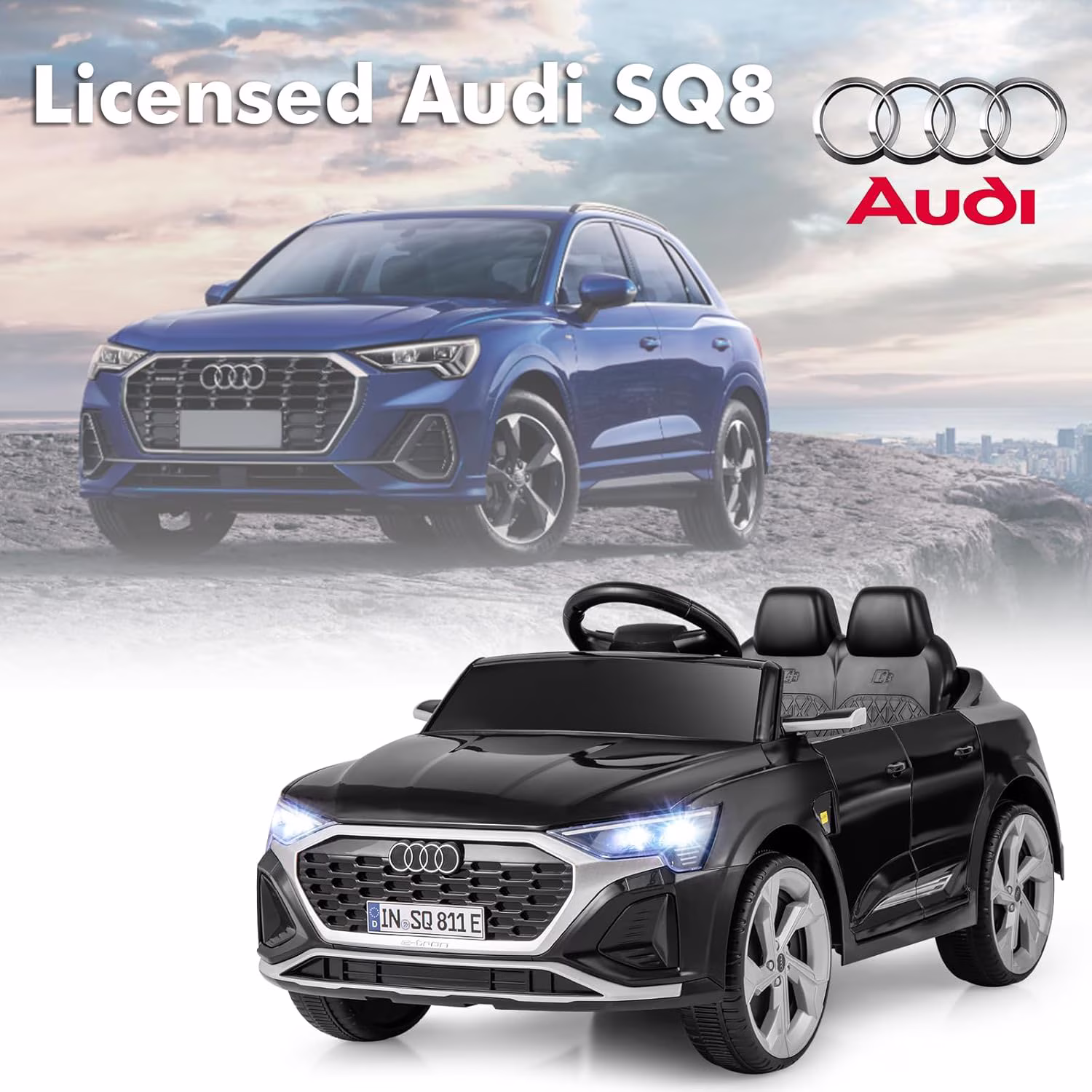 Licensed Audi SQ8 Ride on Car by OLAKIDS, Battery Powered Electric Vehicle for with Remote Control, Adjustable Music, LED Lights, Suspension, Driving Toy Gift for Kids Toddler Age 3+ - Image 3